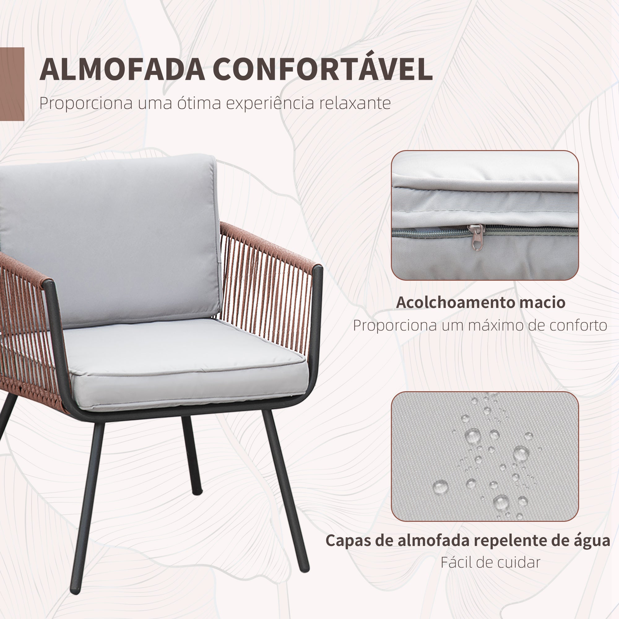 Conjunto de Móveis de Jardim Vime 3 Peças Cinza 61x64x64 cm
