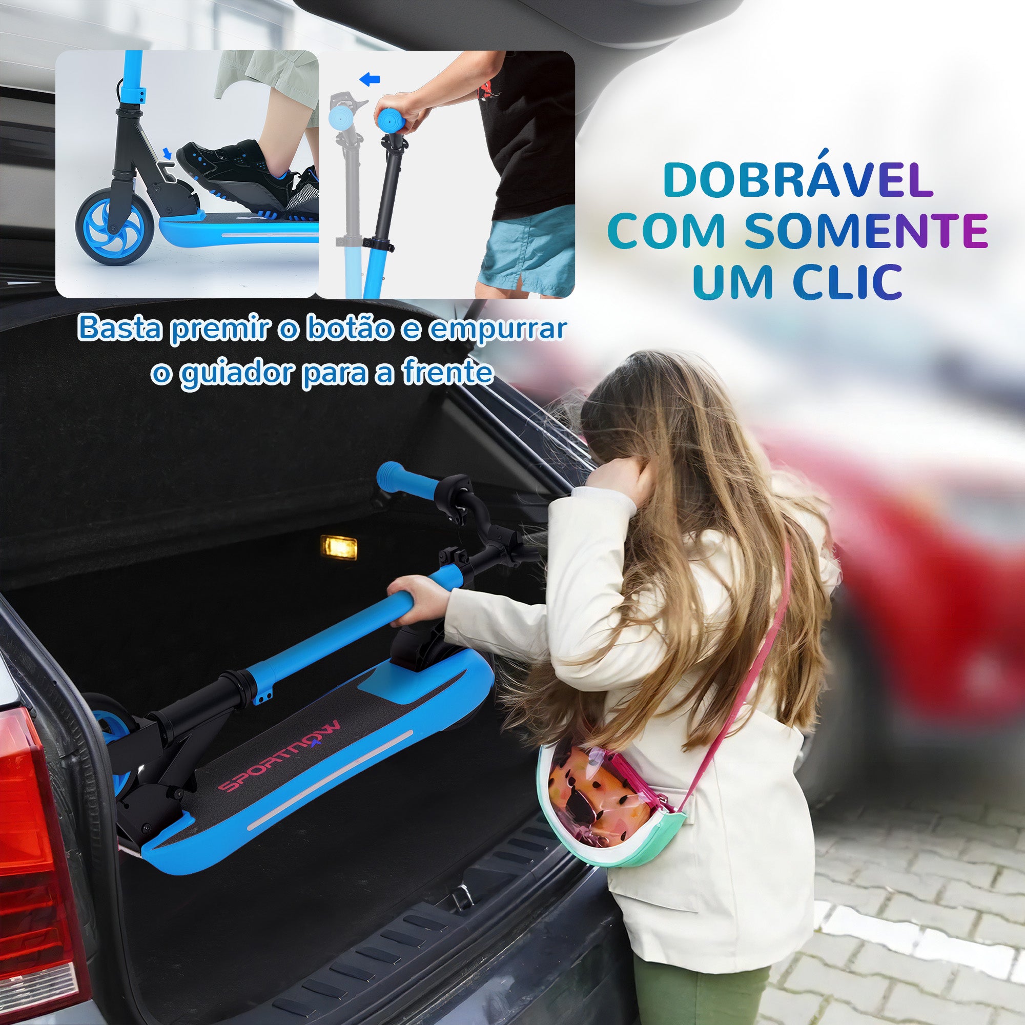 Trotinete Elétrica Infantil Dobrável 74x52x83-87 cm – Azul – Alumínio e nylon