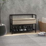 Banco Sapateira com Tampa Dobrável 84x39,5x61 cm - Preto e Madeira