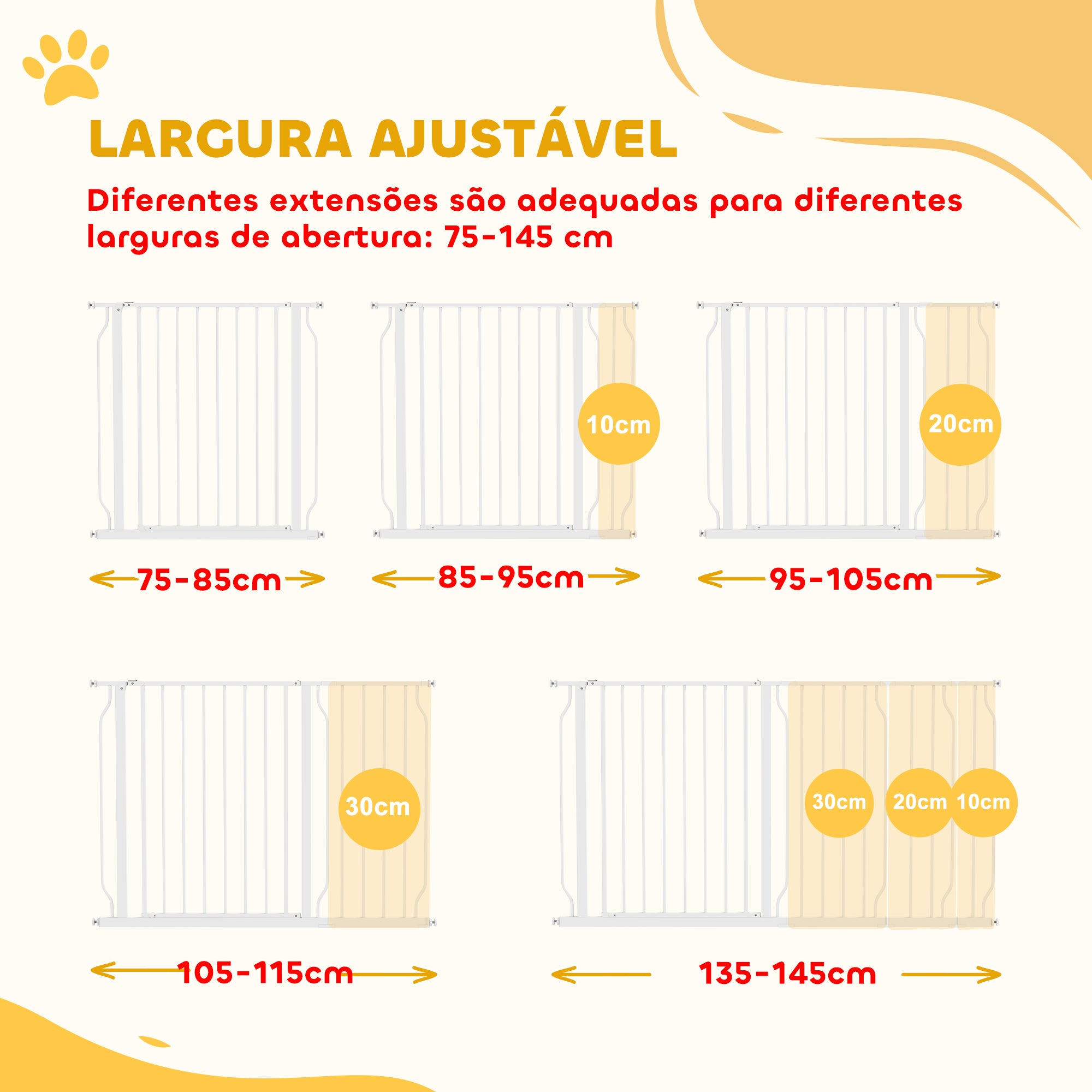 Barreira de Segurança Extensível para Cães – 73x3,8x76 cm – Branco – Aço
