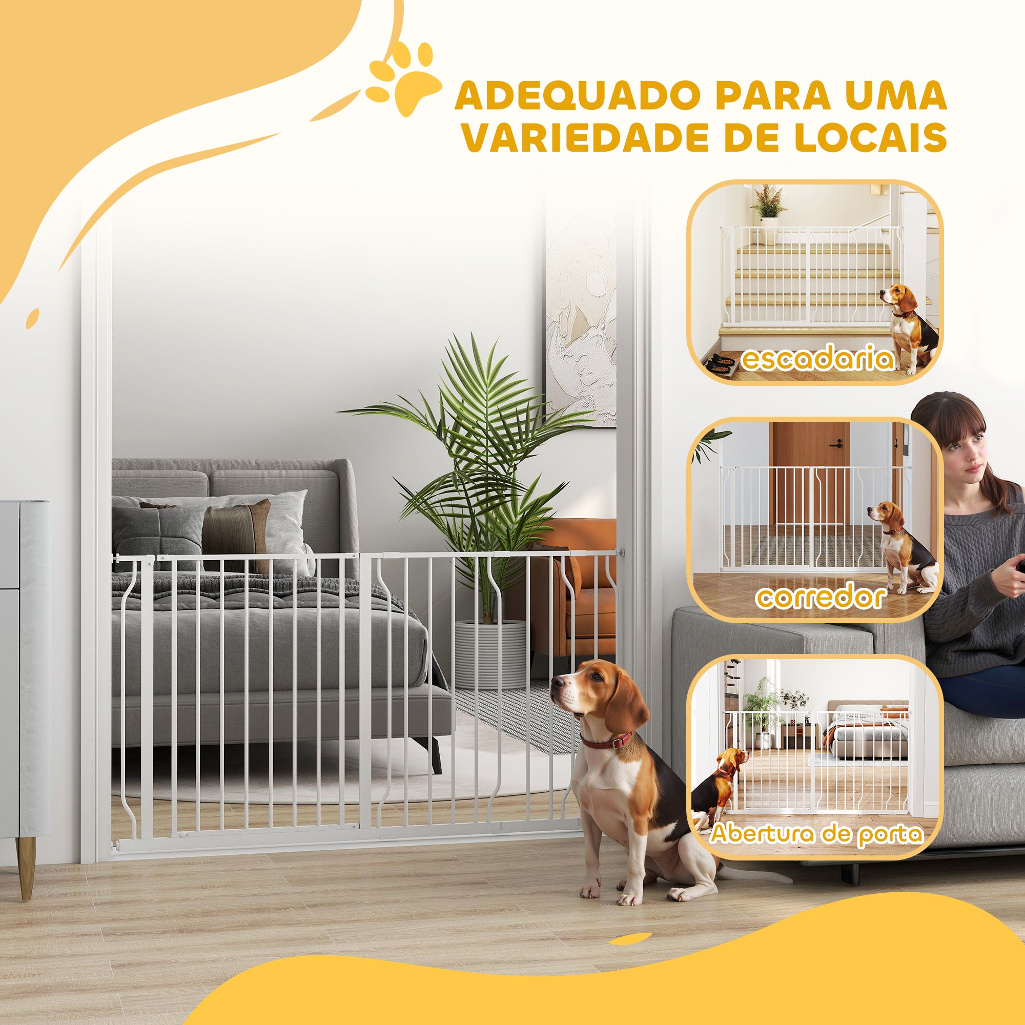 Barreira de Segurança Extensível para Cães – 73x3,8x76 cm – Branco – Aço