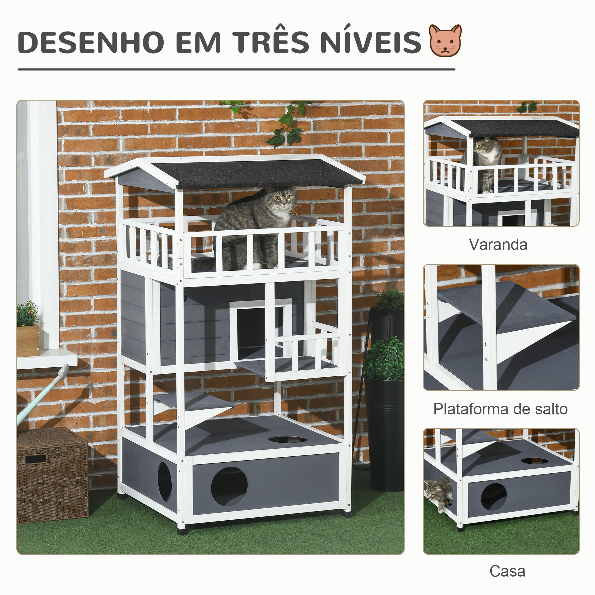 Caseta de Madeira em Abeto com Espaço Amplo 75,5x75x137 cm - Cinzento