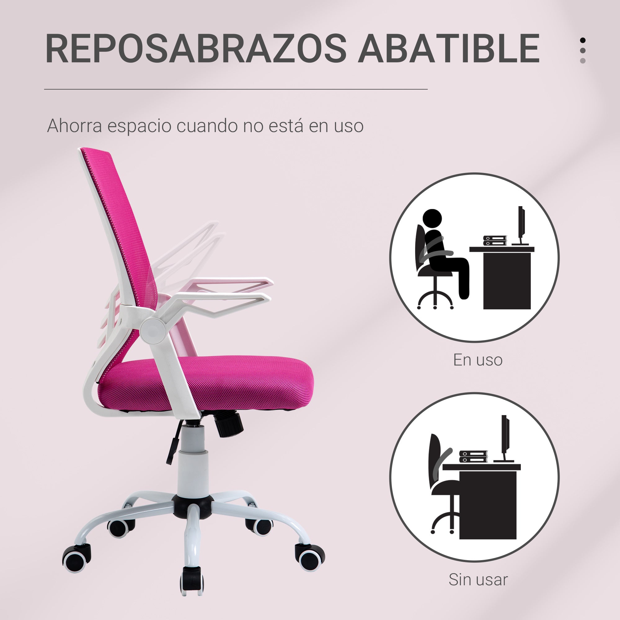 Cadeira de Escritório Ergonômica Rosa 62,5x55x104cm
