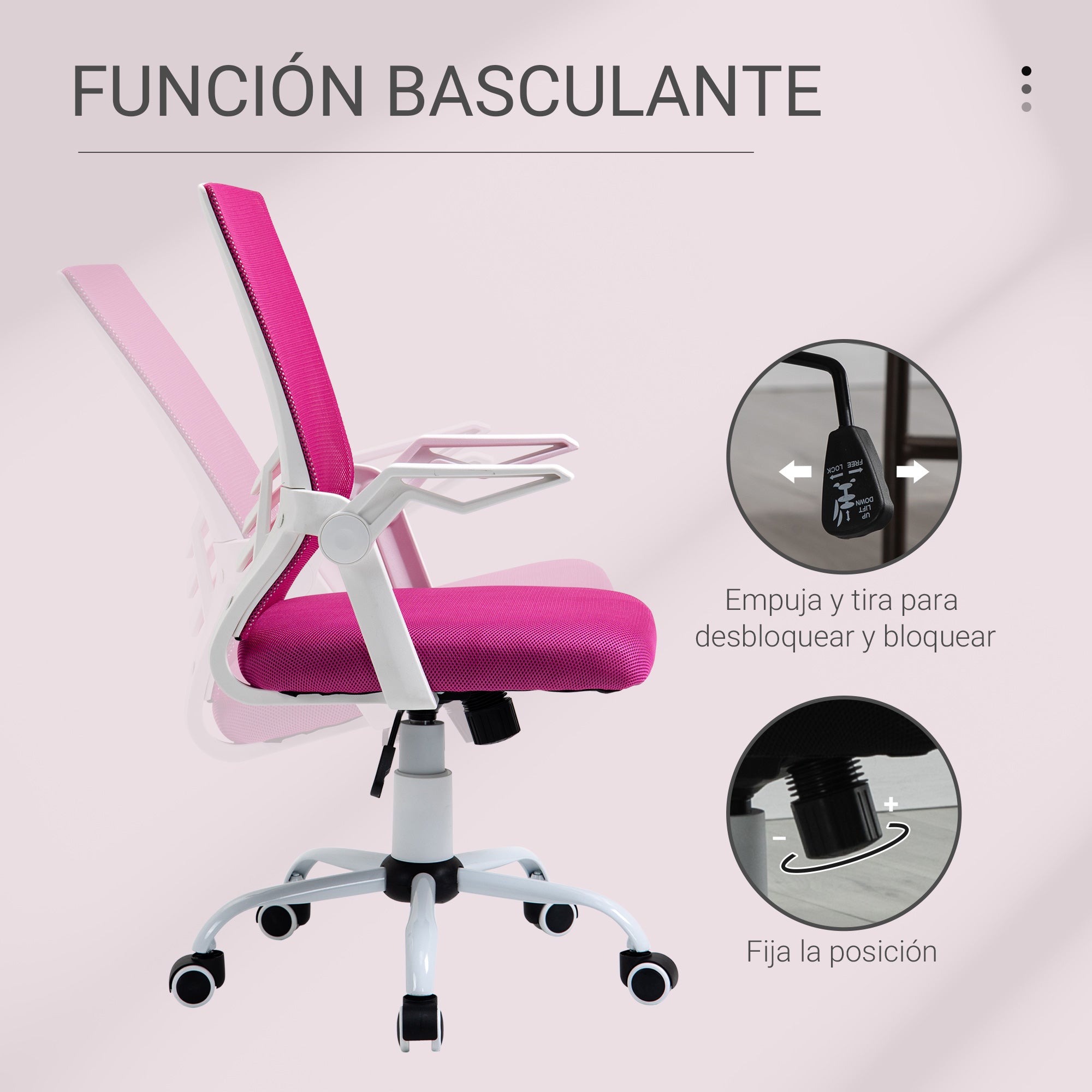 Cadeira de Escritório Ergonômica Rosa 62,5x55x104cm