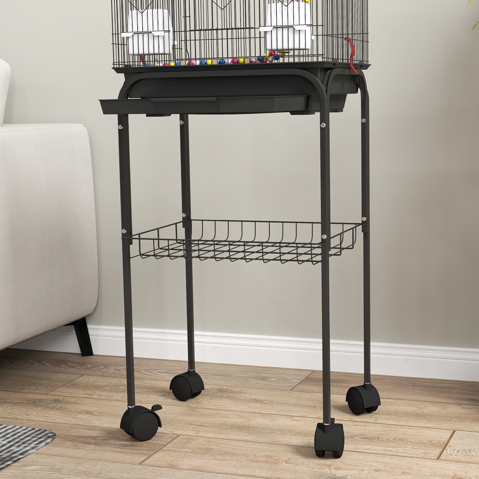 Gaiola de Metal para Pássaros com Acessórios - 46x36x120 cm - Preto