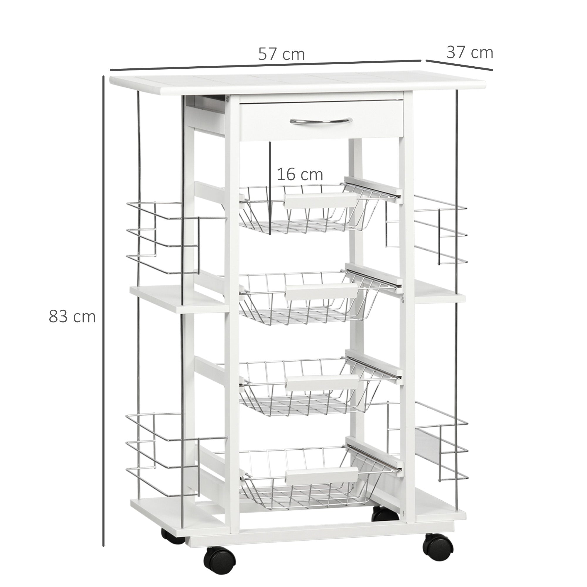 Carrinho de Cozinha 57x37x83cm Branco