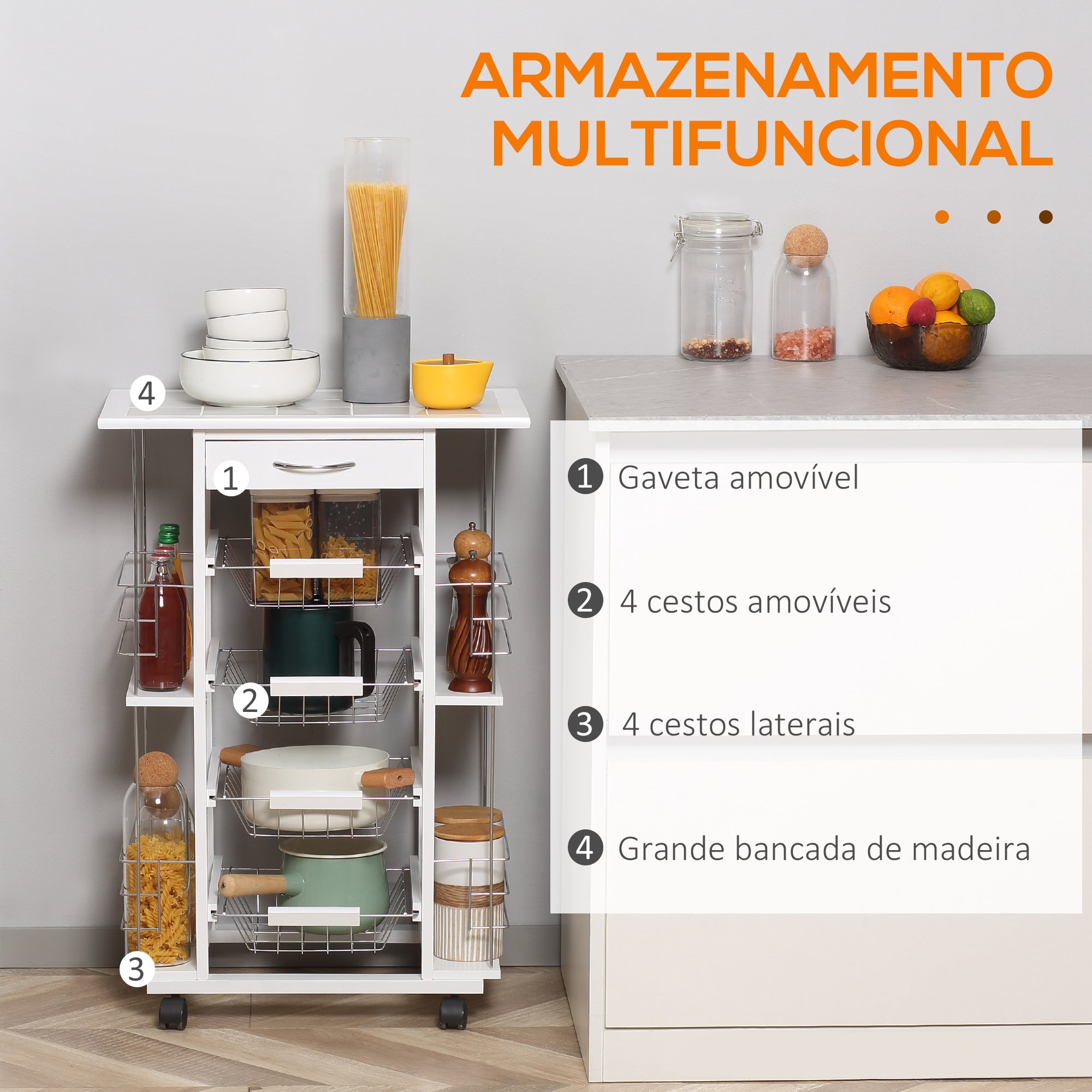 Carrinho de Cozinha 57x37x83cm Branco