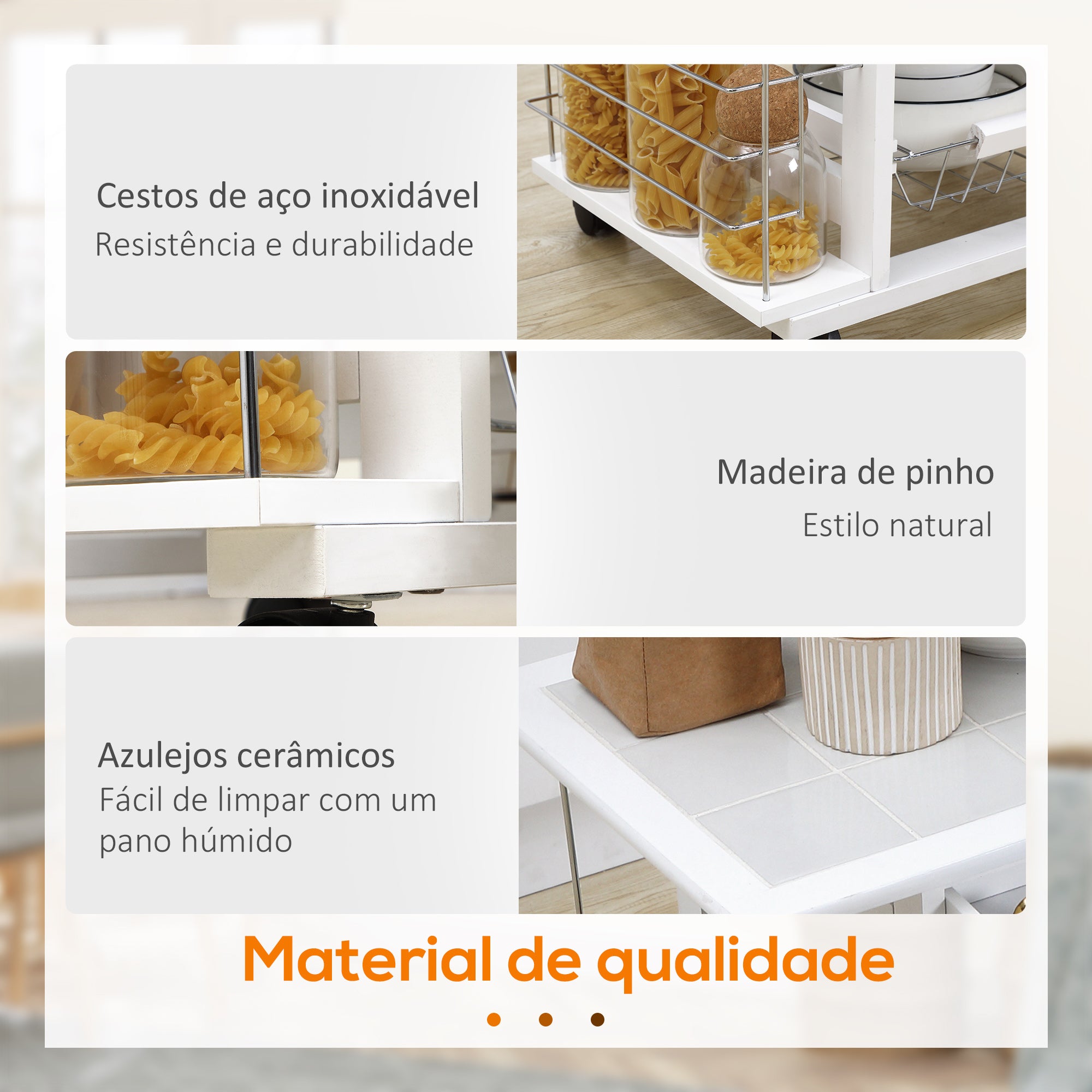 Carrinho de Cozinha 57x37x83cm Branco