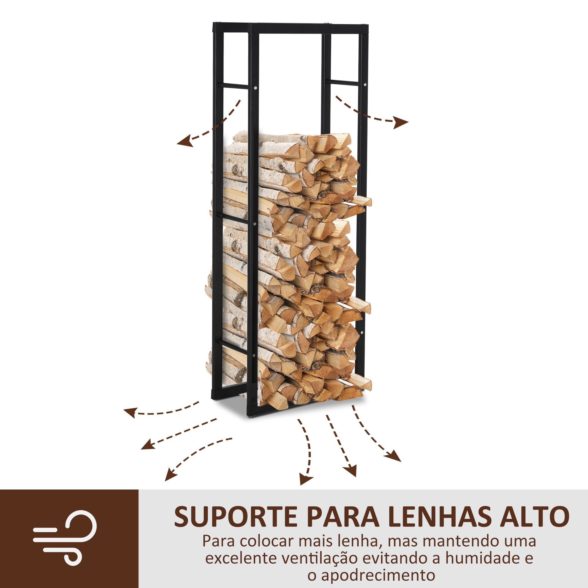 Suporte para Lenha Metálico – 40x25x150 cm – Preto – Metal