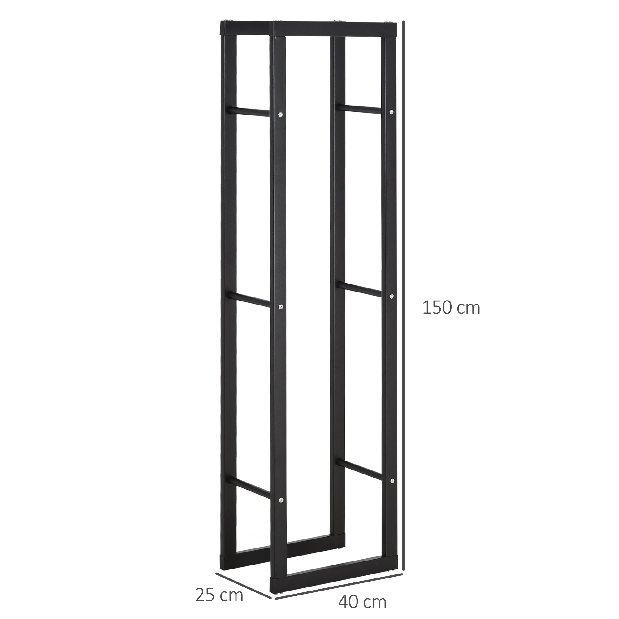 Suporte para Lenha Metálico – 40x25x150 cm – Preto – Metal