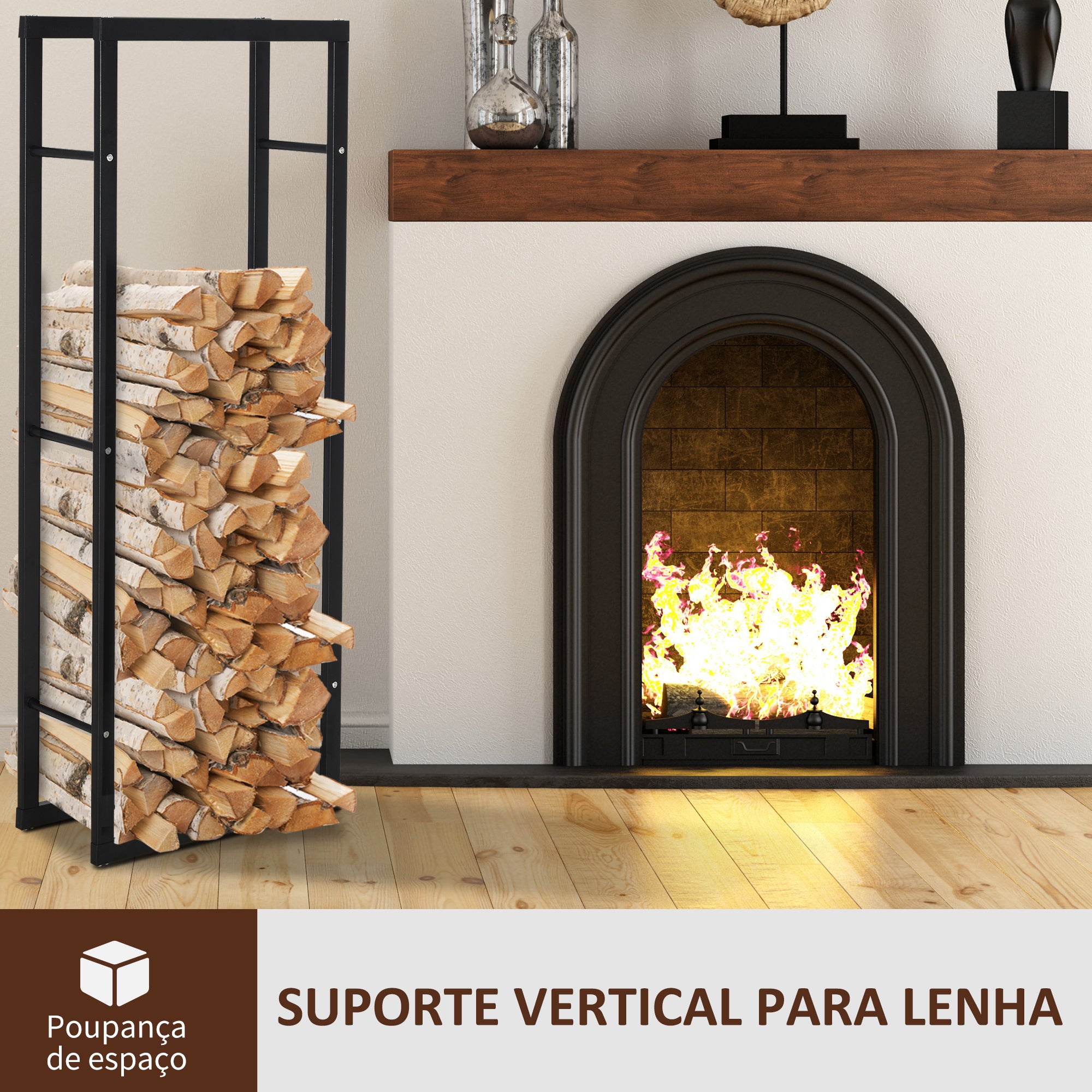 Suporte para Lenha Metálico – 40x25x150 cm – Preto – Metal