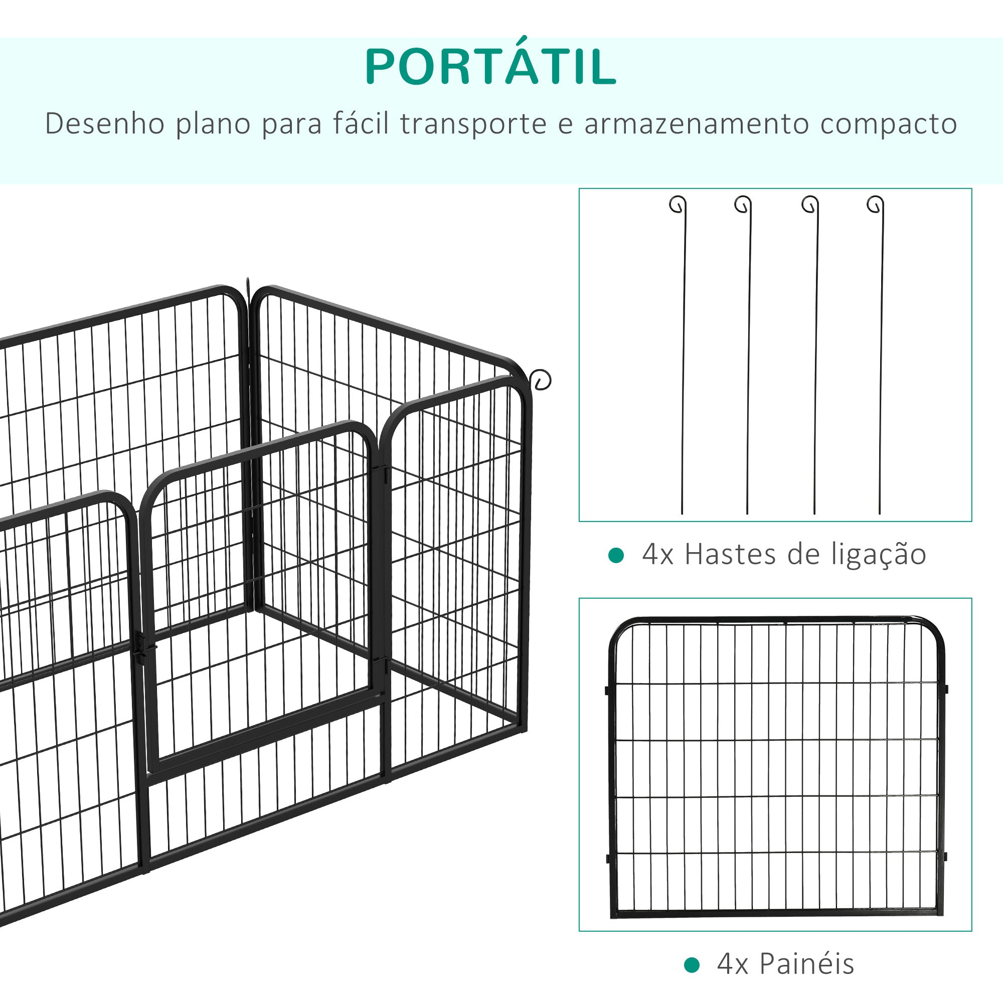 Parque para Animais de Estimação - 125x80x70cm - Preto