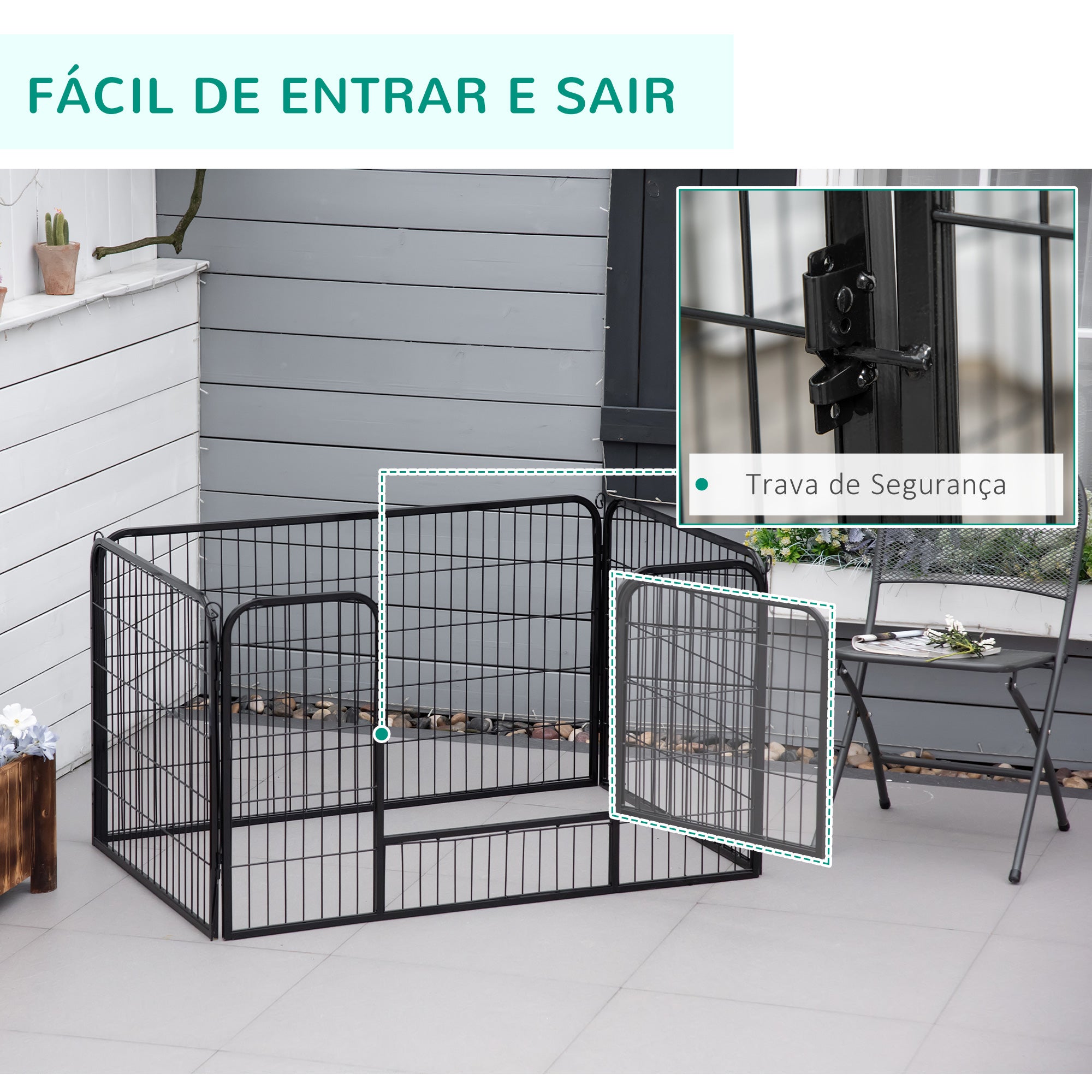 Parque para Animais de Estimação - 125x80x70cm - Preto