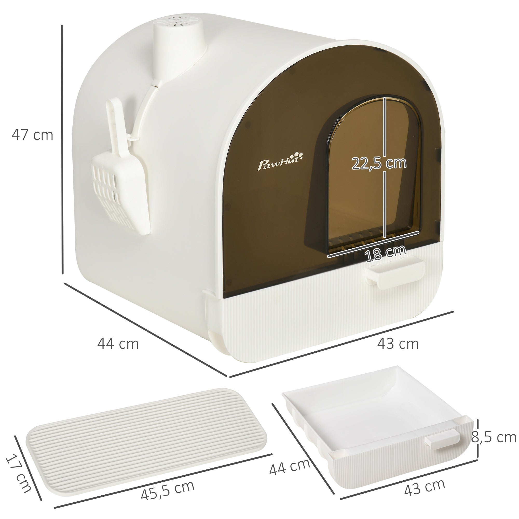 Caixa de Areia Fechada para Gatos 43x44x47cm - Branco e Preto