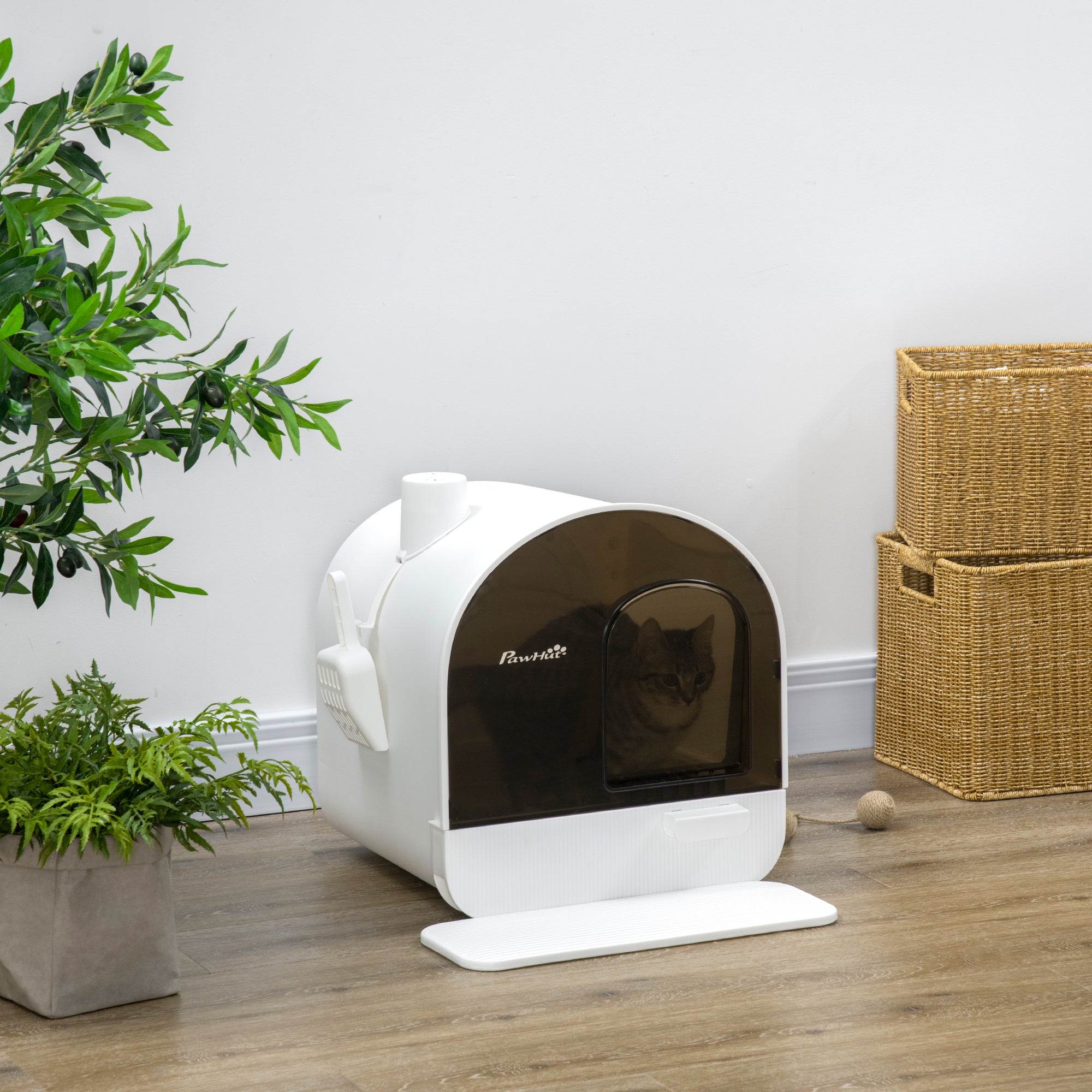 Caixa de Areia Fechada para Gatos 43x44x47cm - Branco e Preto