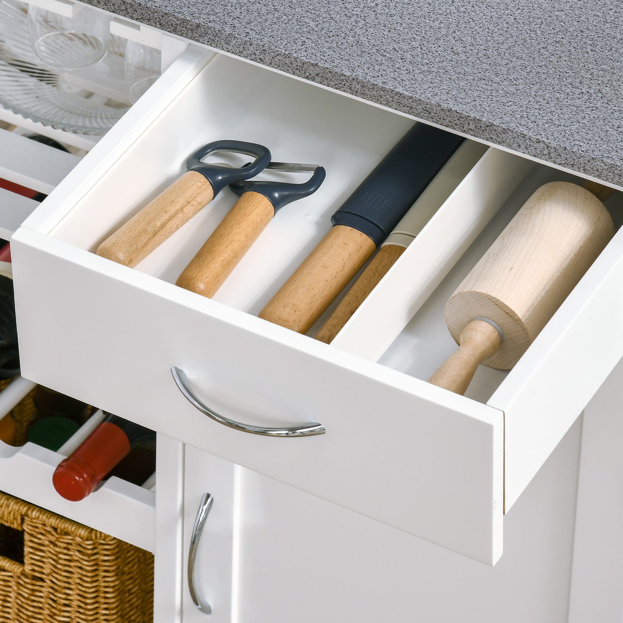Carrinho de Cozinha com Rodas – 76x48x88cm – Branco – MDF