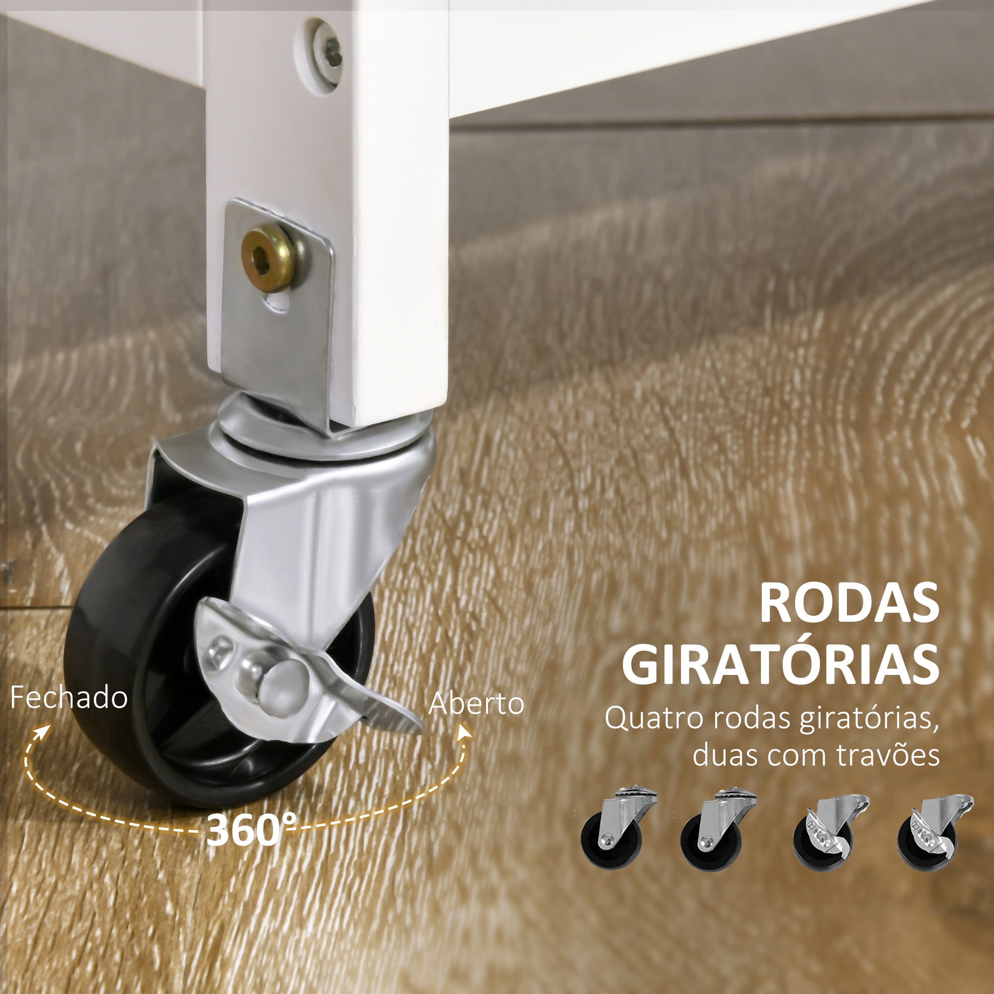 Carrinho de Cozinha com Rodas – 76x48x88cm – Branco – MDF