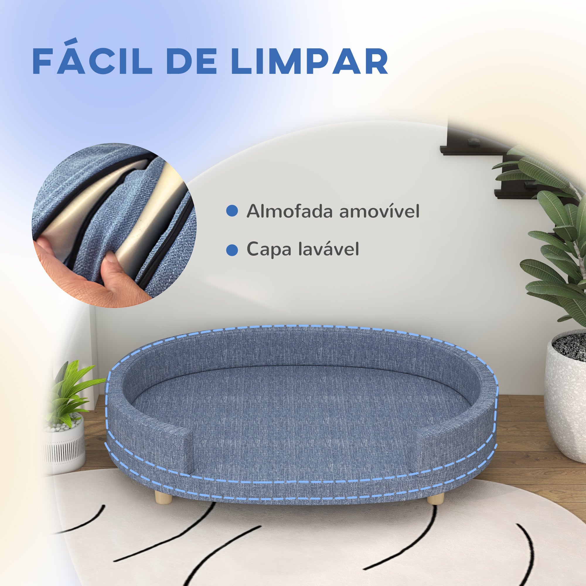 Sofá para Cães Grandes 100x70x25 cm Azul