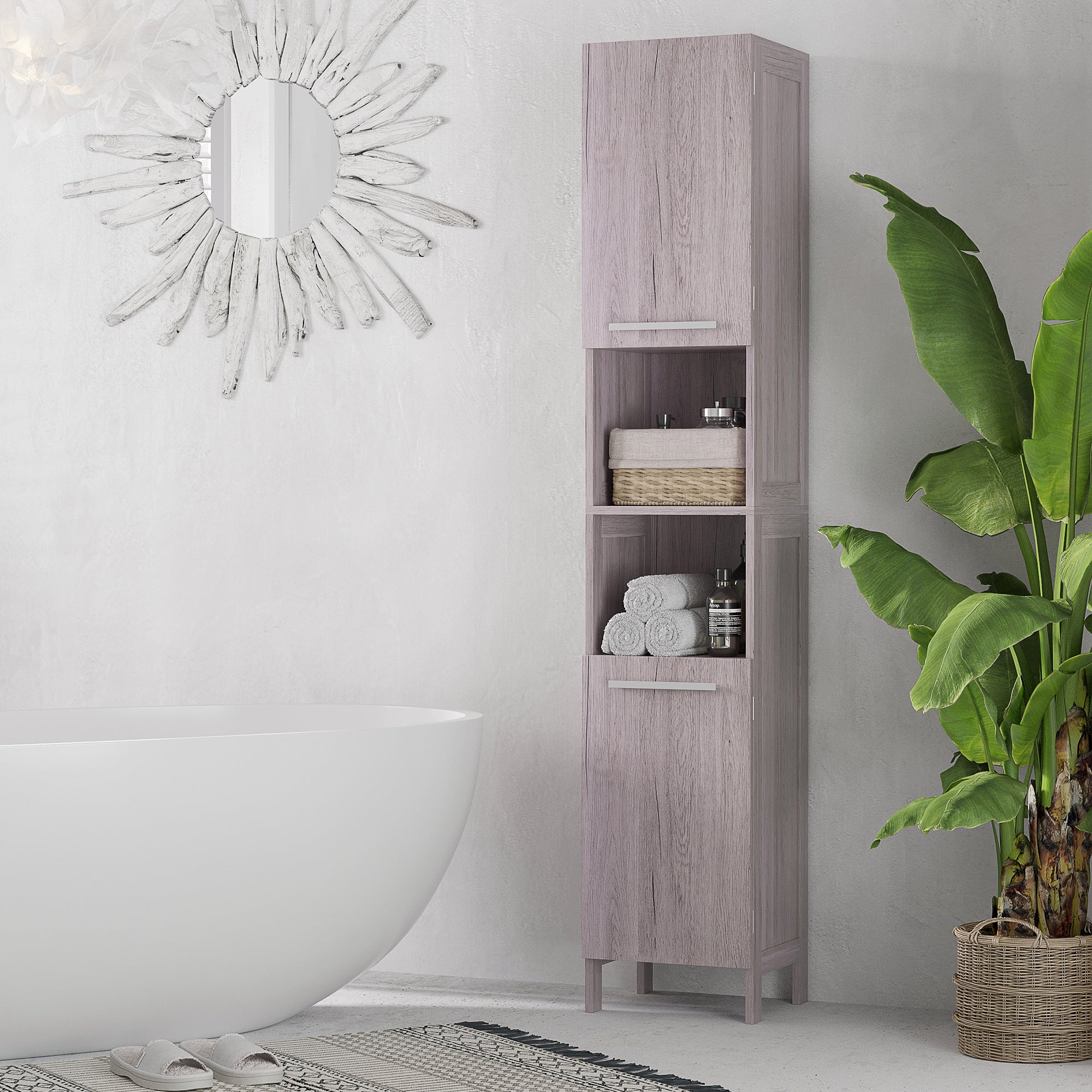 Coluna de Casa de Banho – 30x32x172,5 cm – Acinzentada – MDF