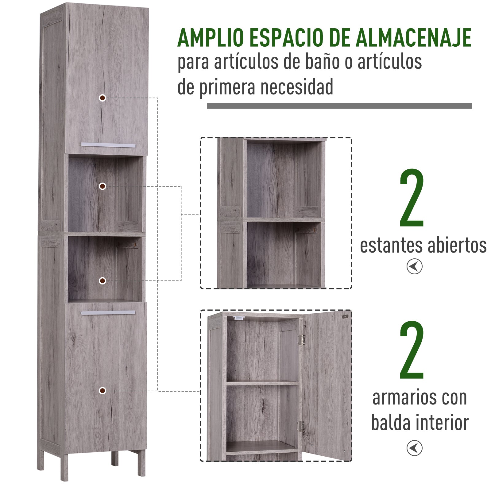 Coluna de Casa de Banho – 30x32x172,5 cm – Acinzentada – MDF