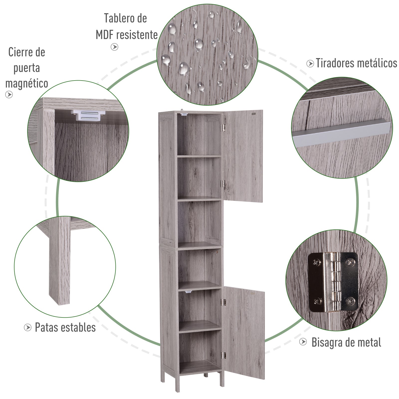 Coluna de Casa de Banho – 30x32x172,5 cm – Acinzentada – MDF