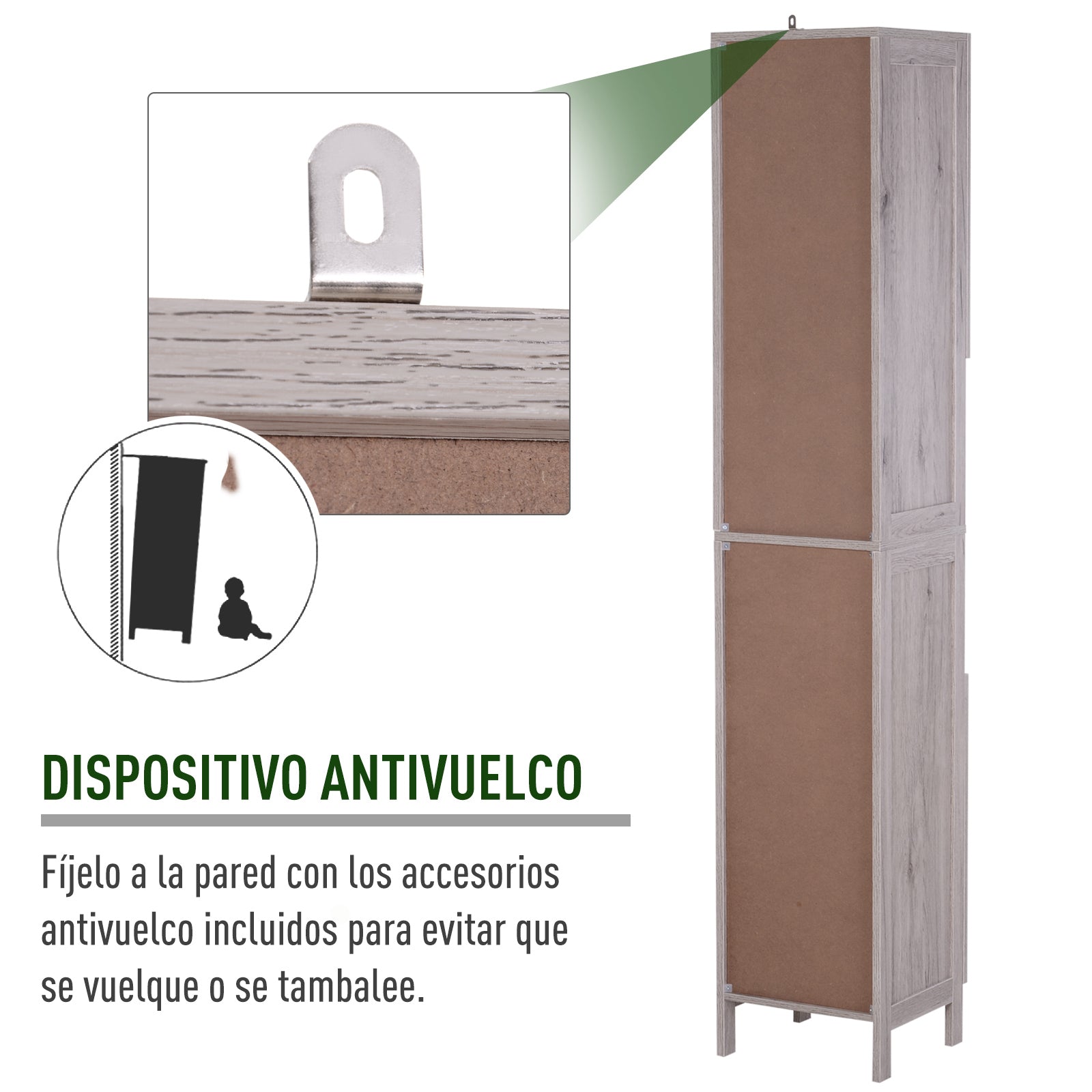 Coluna de Casa de Banho – 30x32x172,5 cm – Acinzentada – MDF