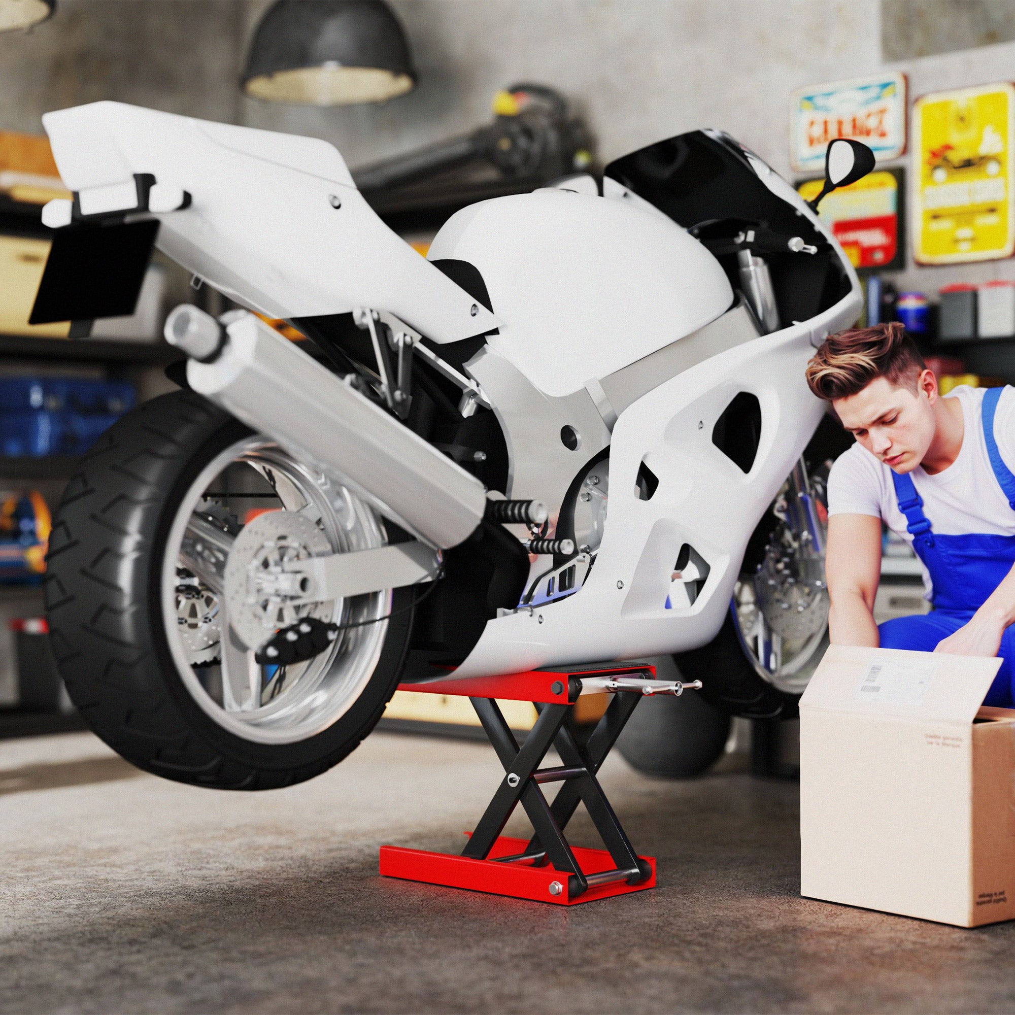 Plataforma de Elevação Tipo Tesoura com Altura Ajustável 41,5x23,5x10-37cm Preto e Vermelho