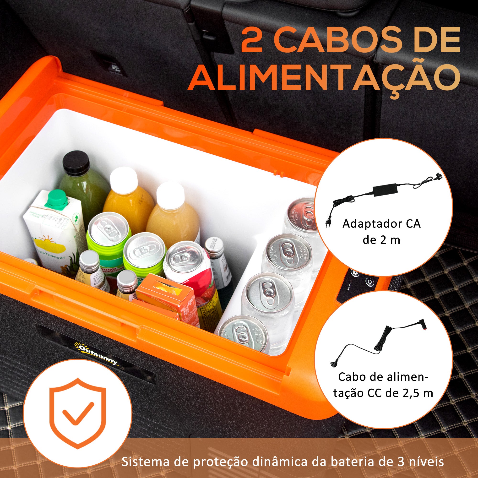 Mini Geleira Portátil Elétrica 40L - Preto e Laranja 58,7x36,5x43,8 cm