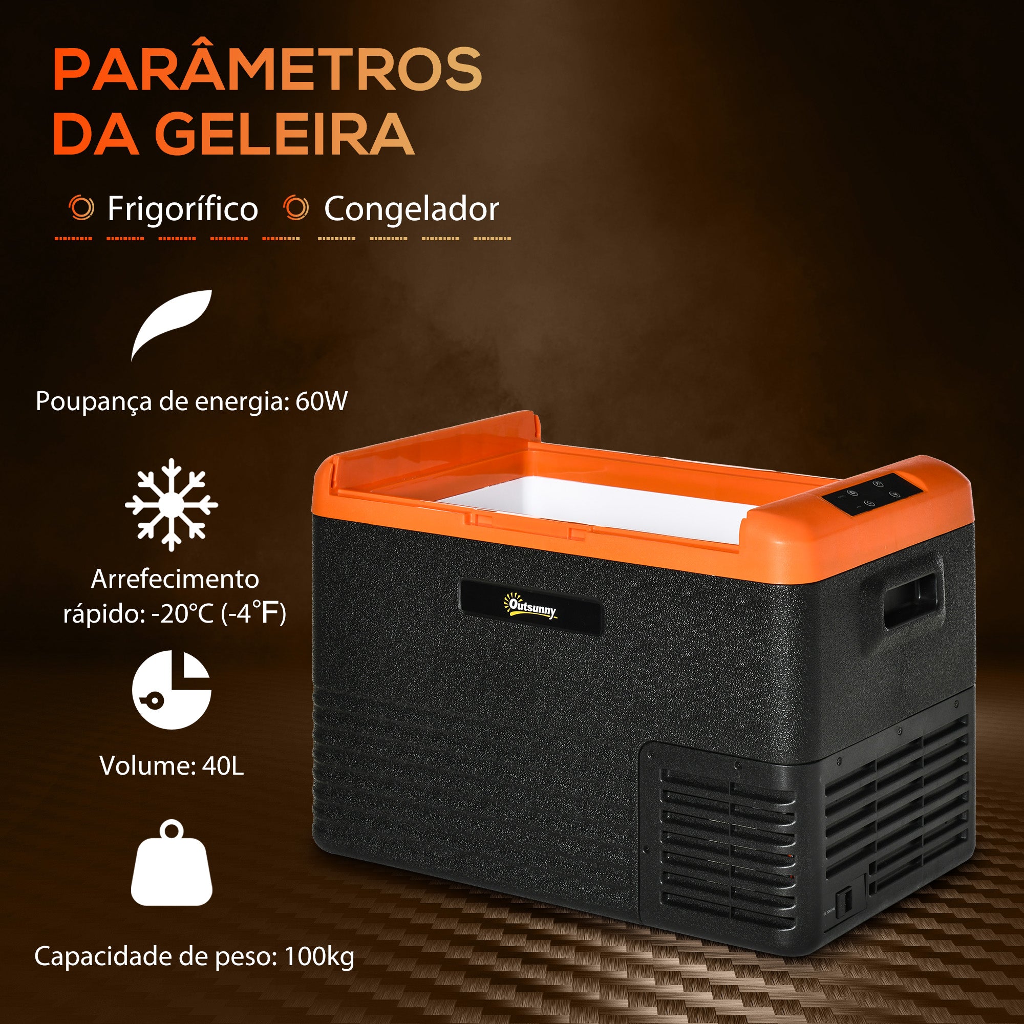 Mini Geleira Portátil Elétrica 40L - Preto e Laranja 58,7x36,5x43,8 cm