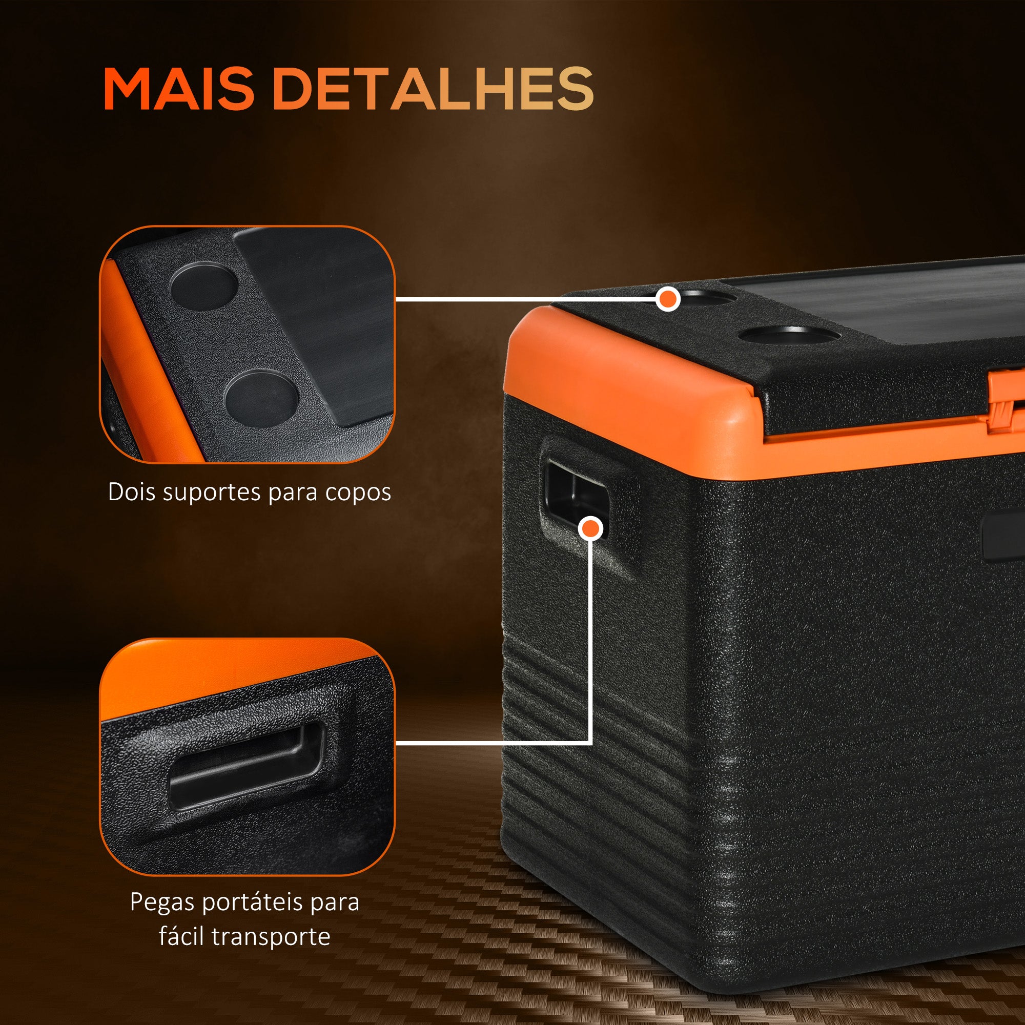 Mini Geleira Portátil Elétrica 40L - Preto e Laranja 58,7x36,5x43,8 cm