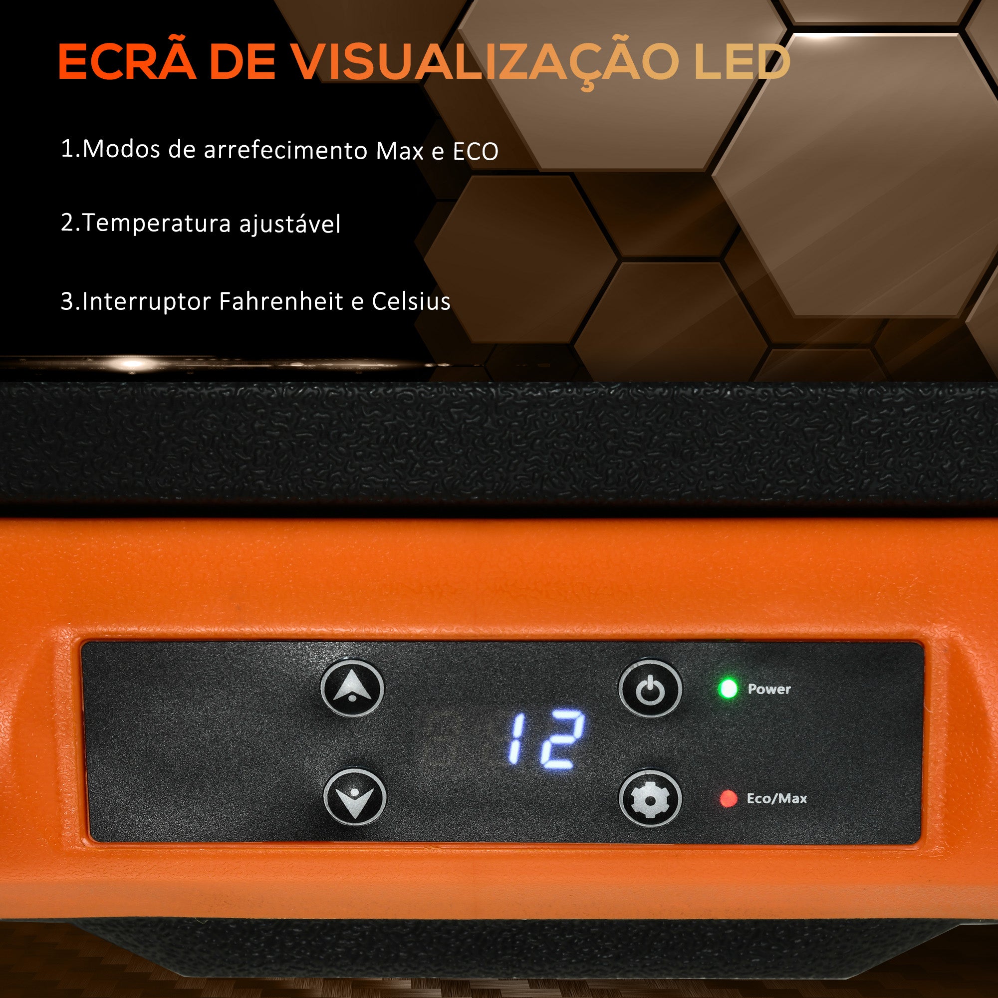 Mini Geleira Portátil Elétrica 40L - Preto e Laranja 58,7x36,5x43,8 cm