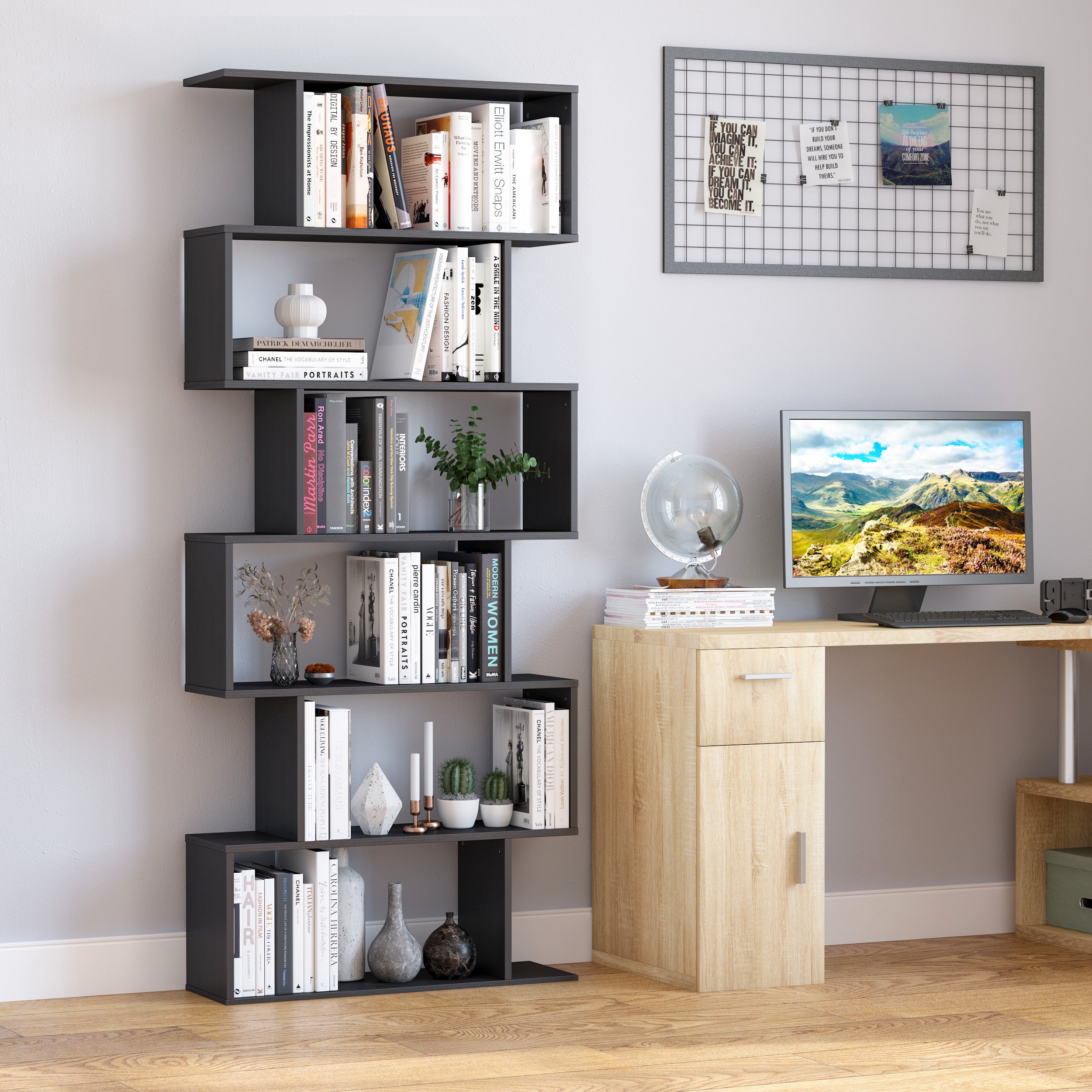 Estante com 6 Prateleiras em Madeira 80 x 25 x 192 cm - Preto