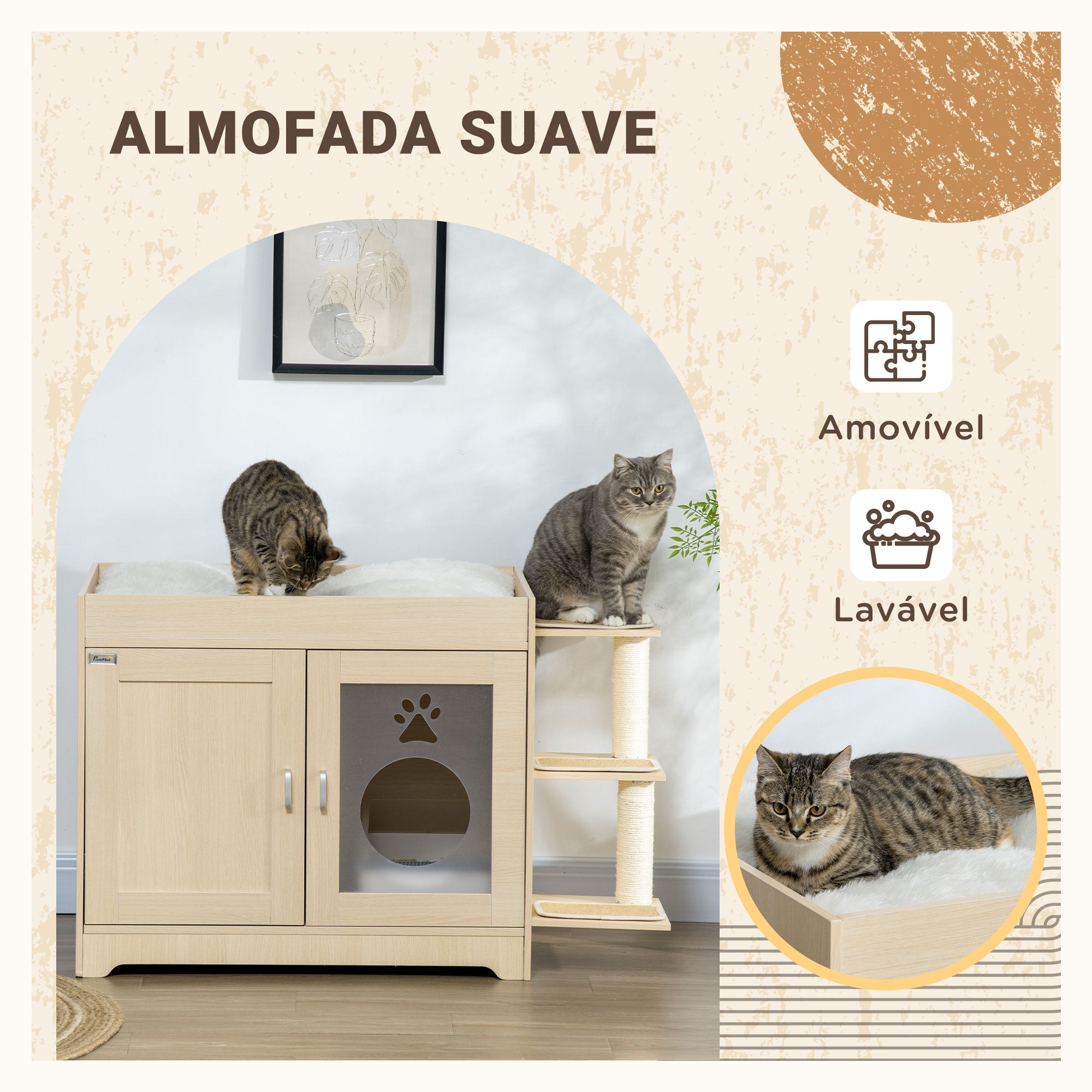 Caixa de Areia para Gatos de Madeira – 107x54x70cm – Cor de Carvalho