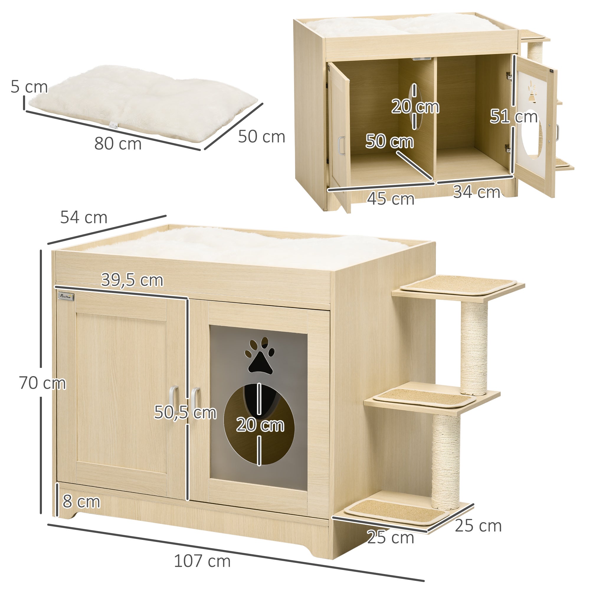 Caixa de Areia para Gatos de Madeira – 107x54x70cm – Cor de Carvalho