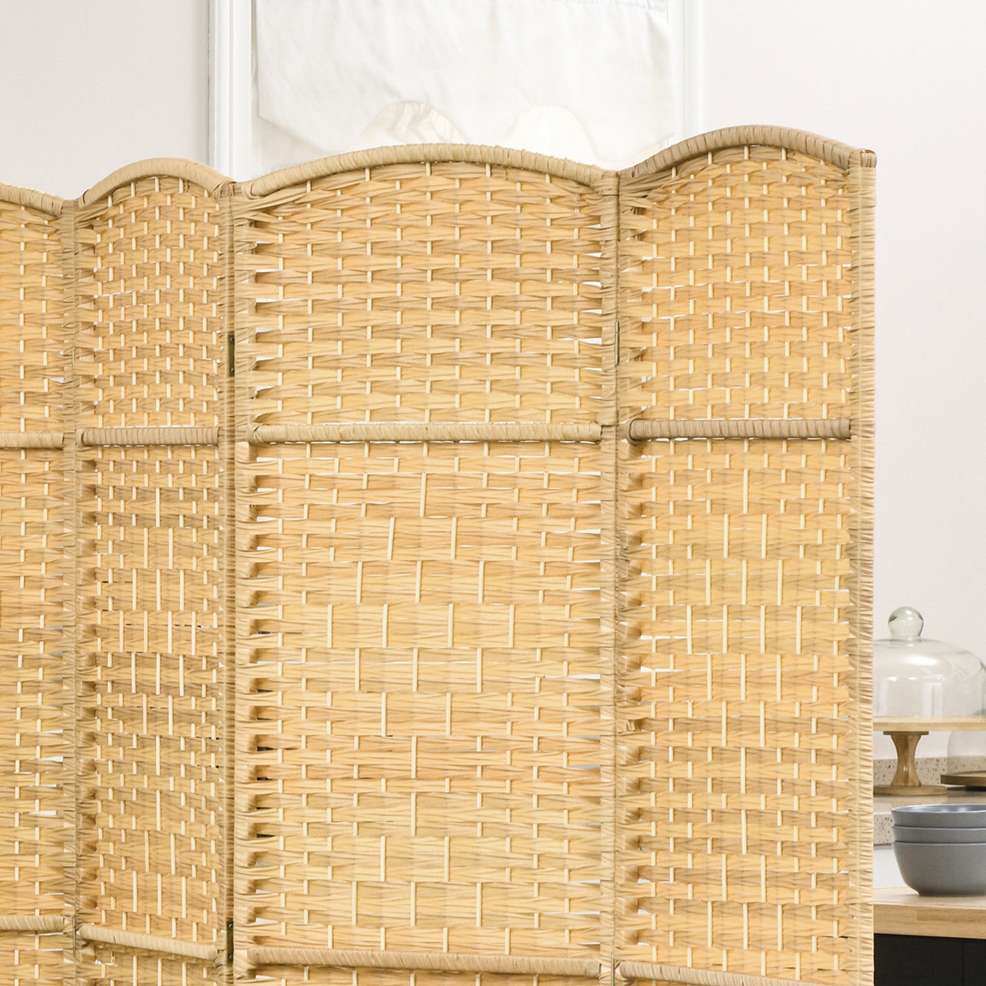 Biombo Dobrável de 4 Painéis – 180x180 cm – Cor de Madeira Natural – Madeira de Paulownia