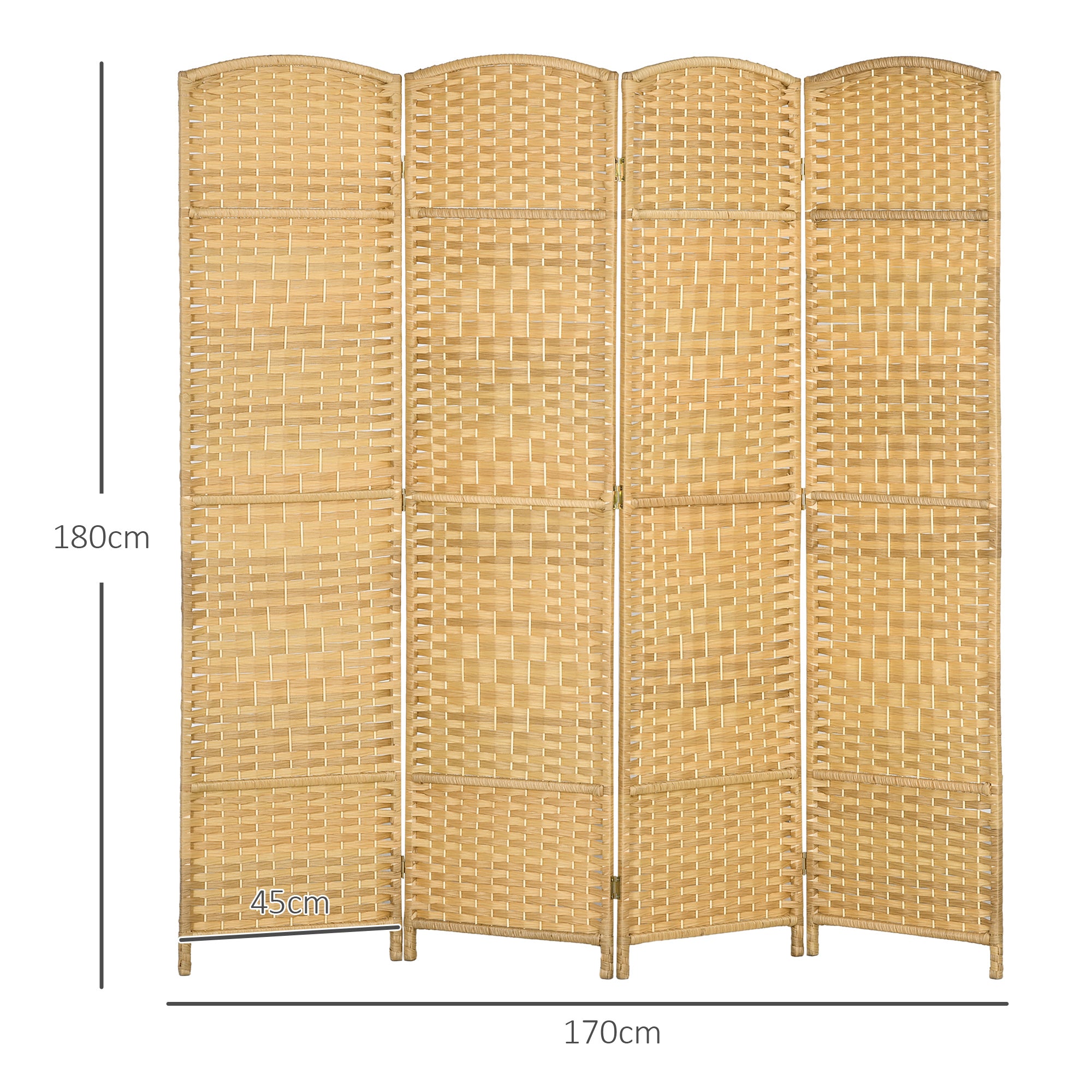 Biombo Dobrável de 4 Painéis – 180x180 cm – Cor de Madeira Natural – Madeira de Paulownia