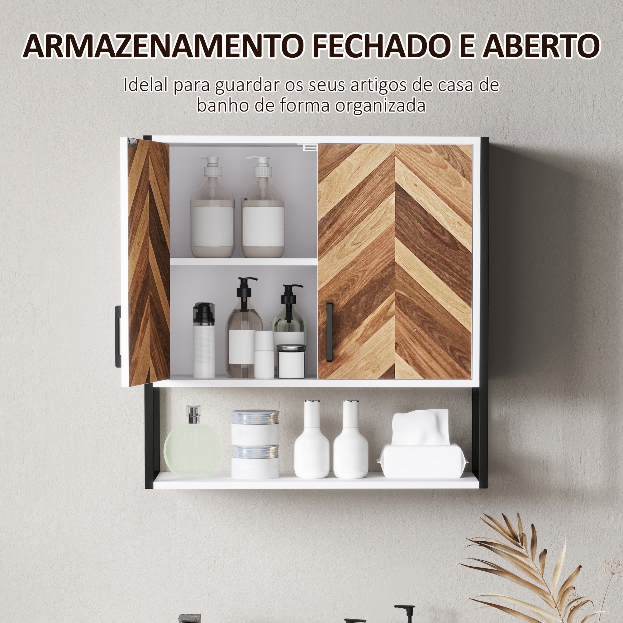 Armário de Parede Suspenso de Casa de Banho 59x20x60 cm Branco e Madeira