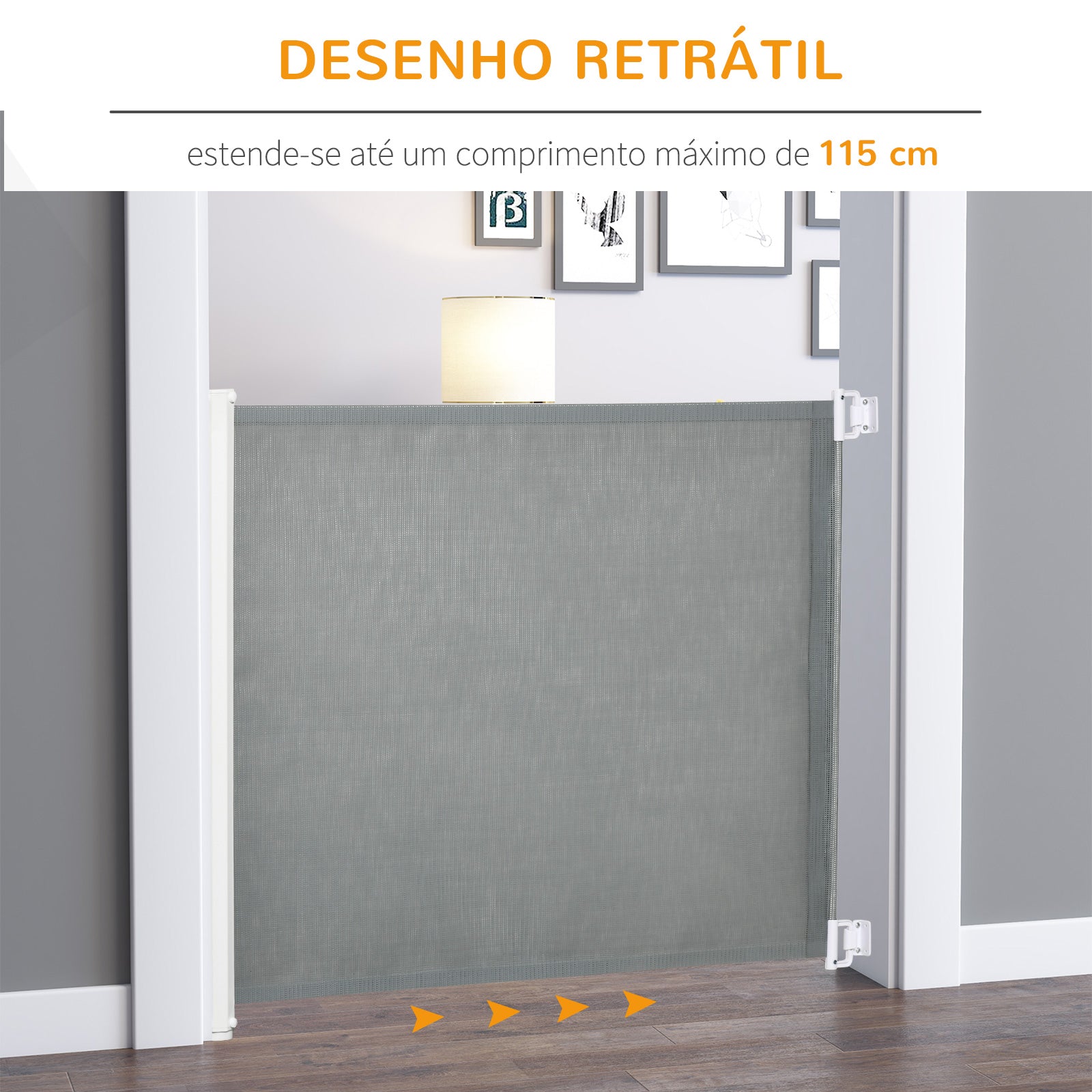 Barreira de Segurança Retrátil – 115x5,5x82,5cm – Cinza – Aço e Tecido Textilene