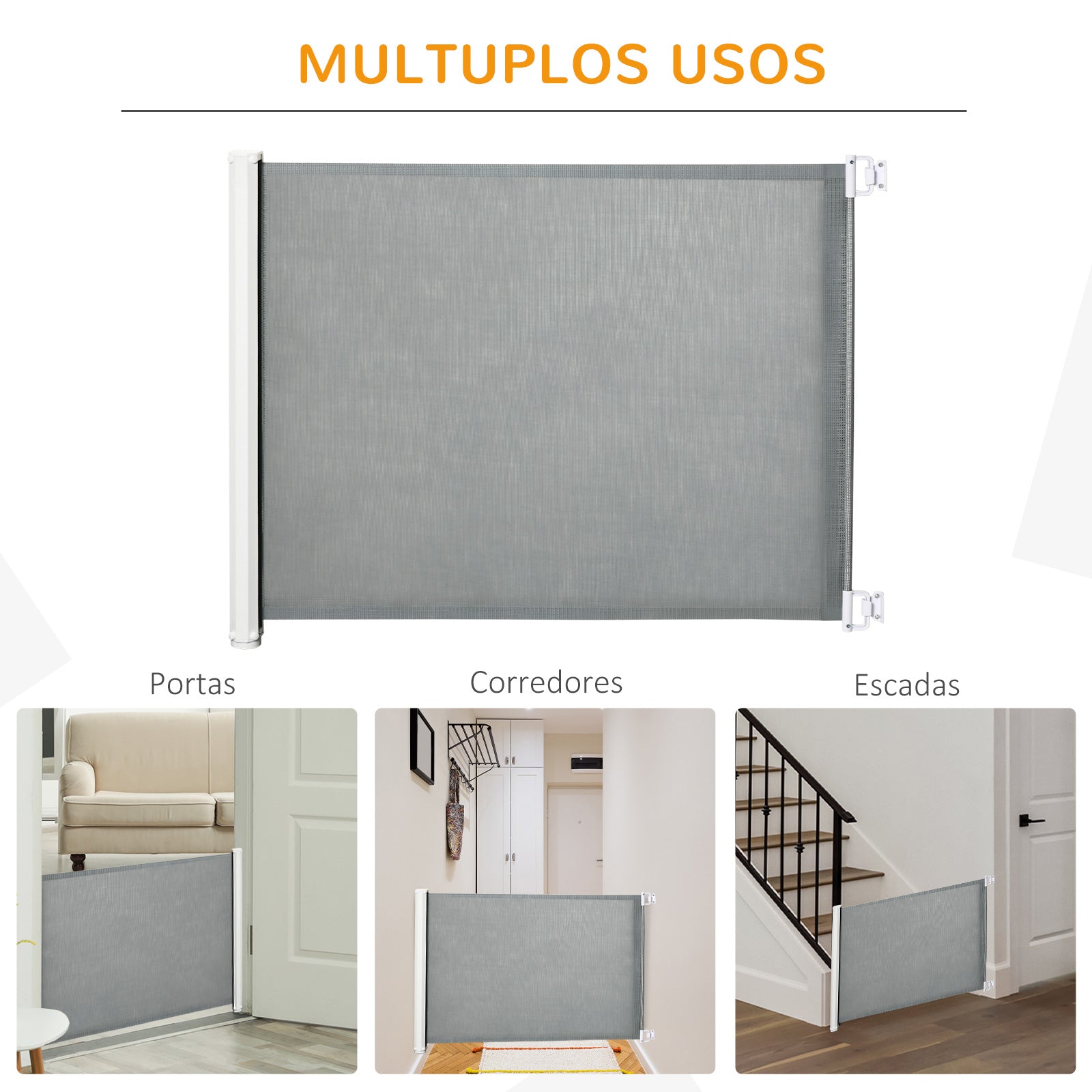 Barreira de Segurança Retrátil – 115x5,5x82,5cm – Cinza – Aço e Tecido Textilene