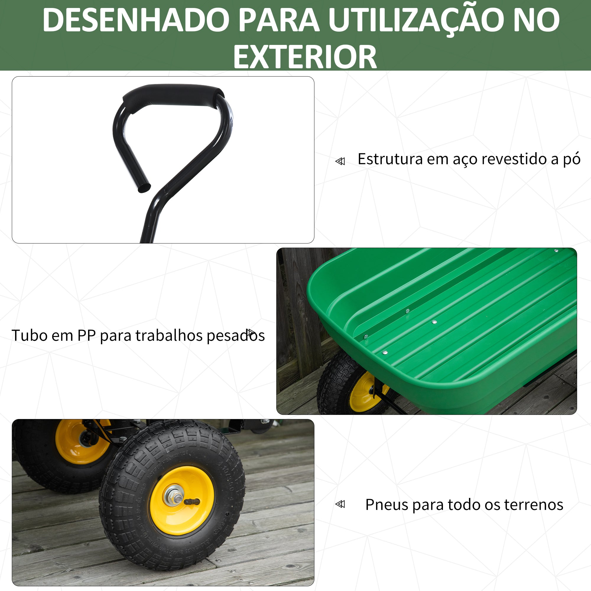 Carrinho de Jardim – 118x58x102 cm – Verde – Aço