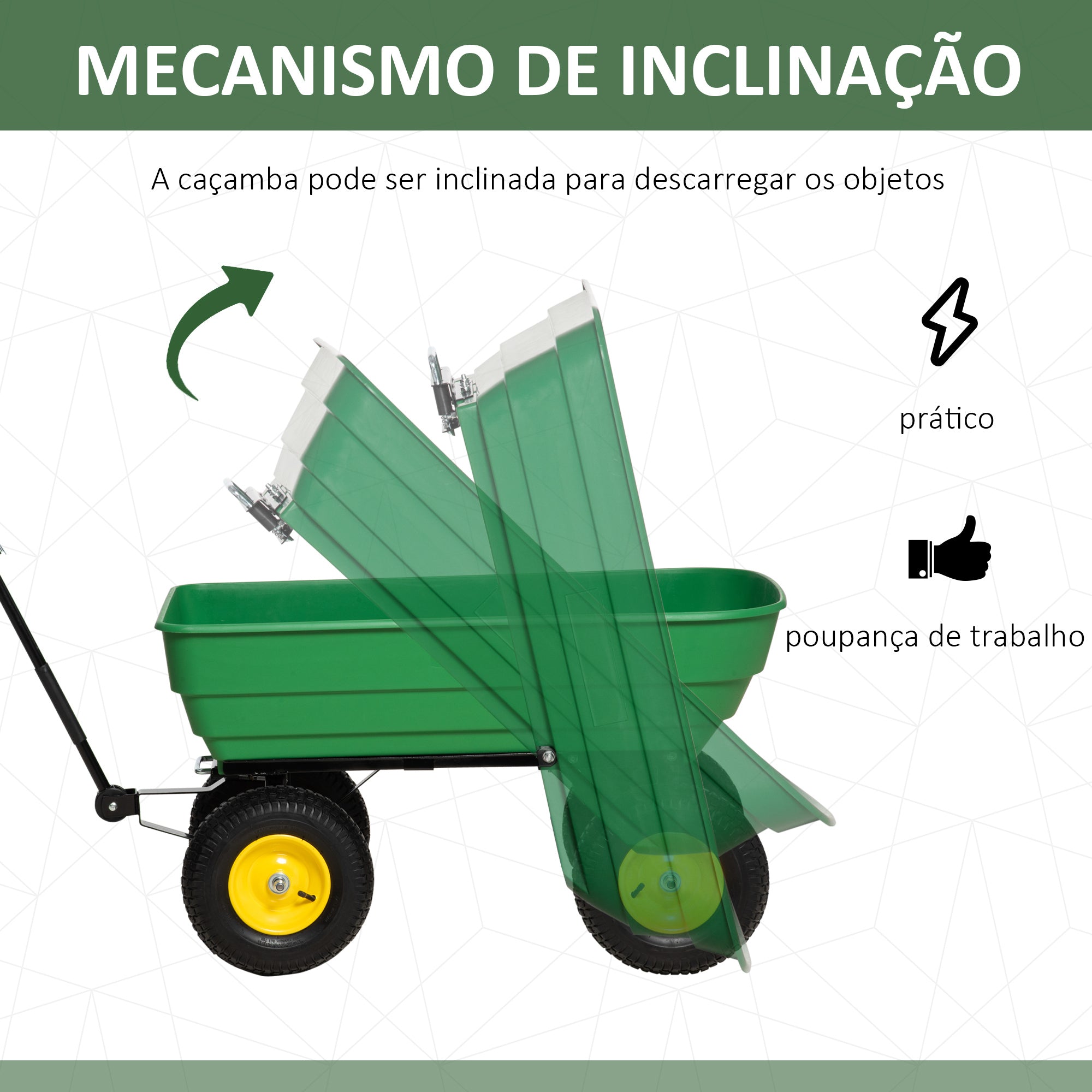 Carrinho de Jardim – 118x58x102 cm – Verde – Aço