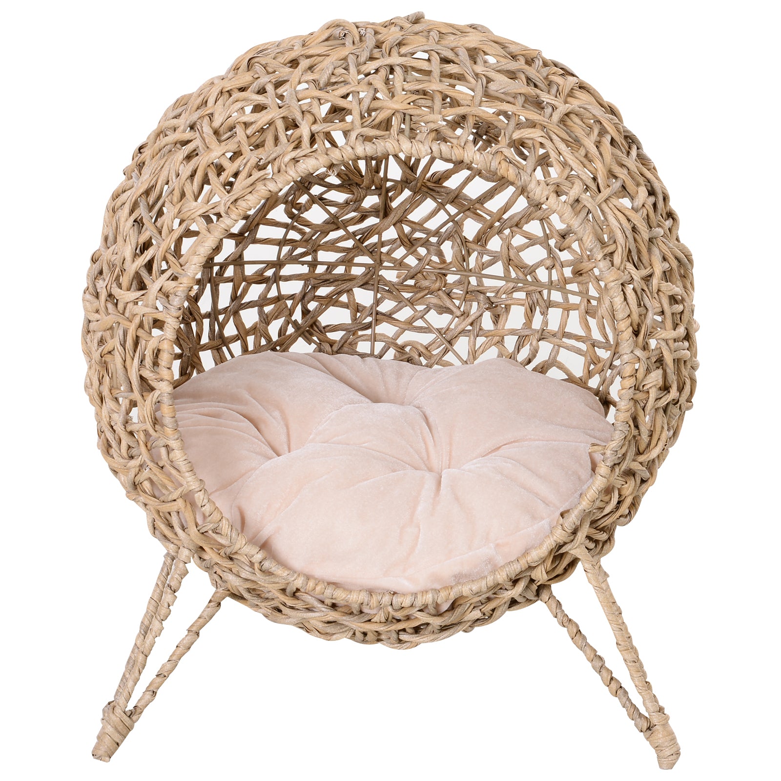 Cama para Gatos em Vime Sintético Ø52x58 cm Cor de Madeira Natural