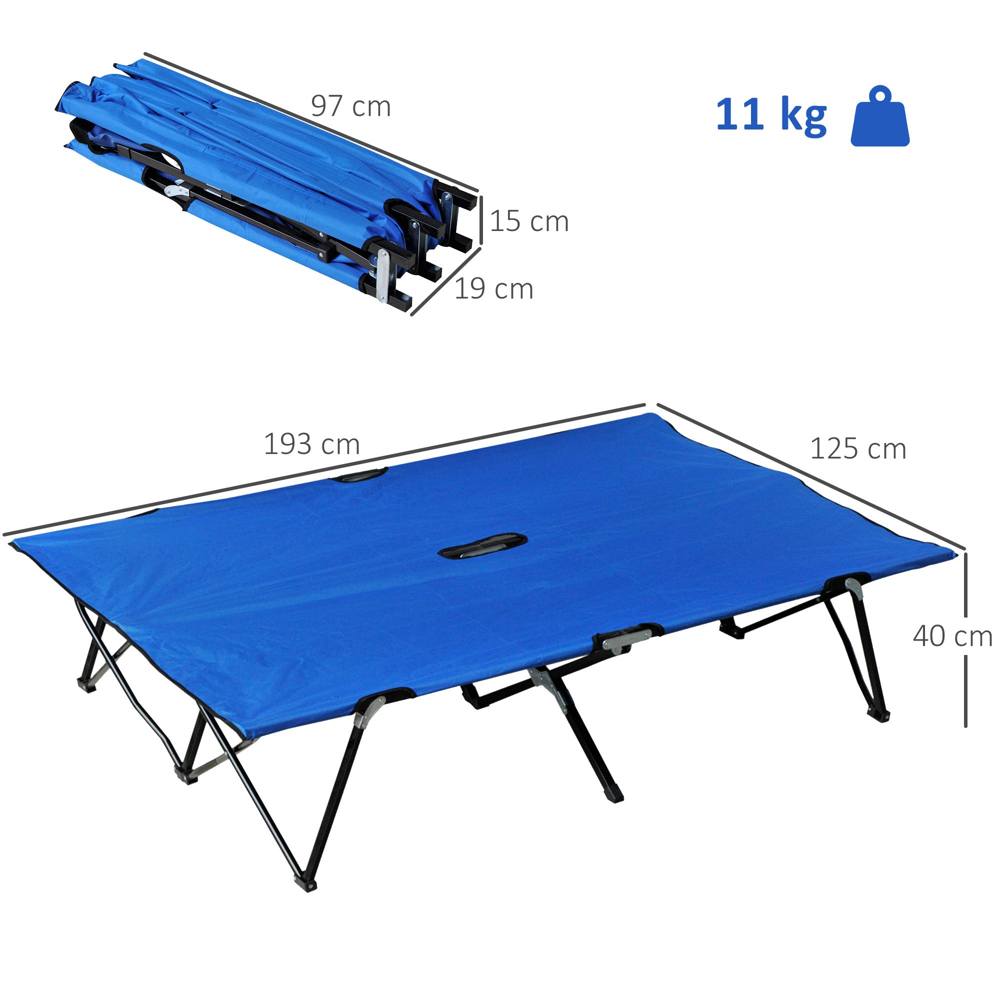 Cama Dobrável de Campismo 193x125x40cm Azul