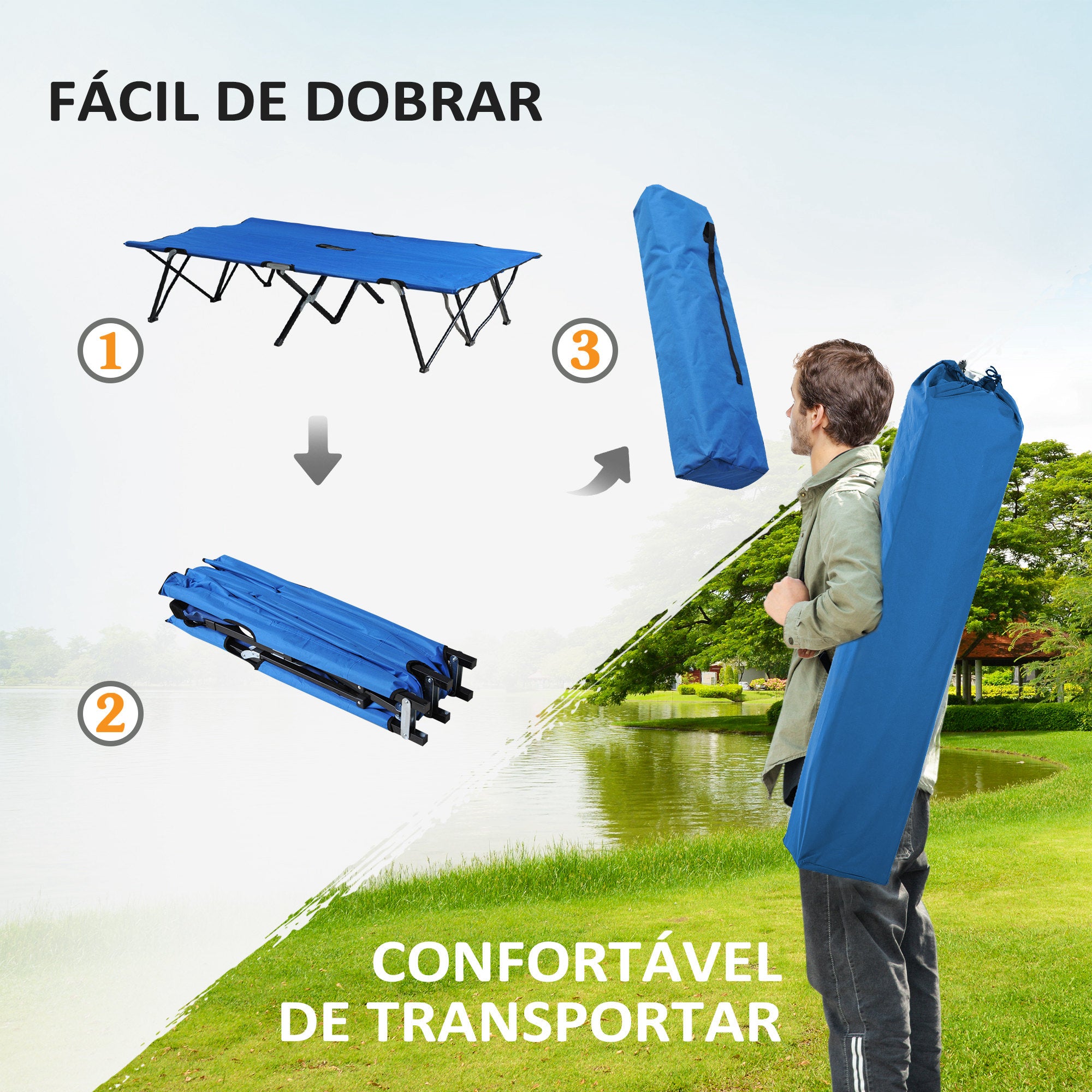 Cama Dobrável de Campismo 193x125x40cm Azul