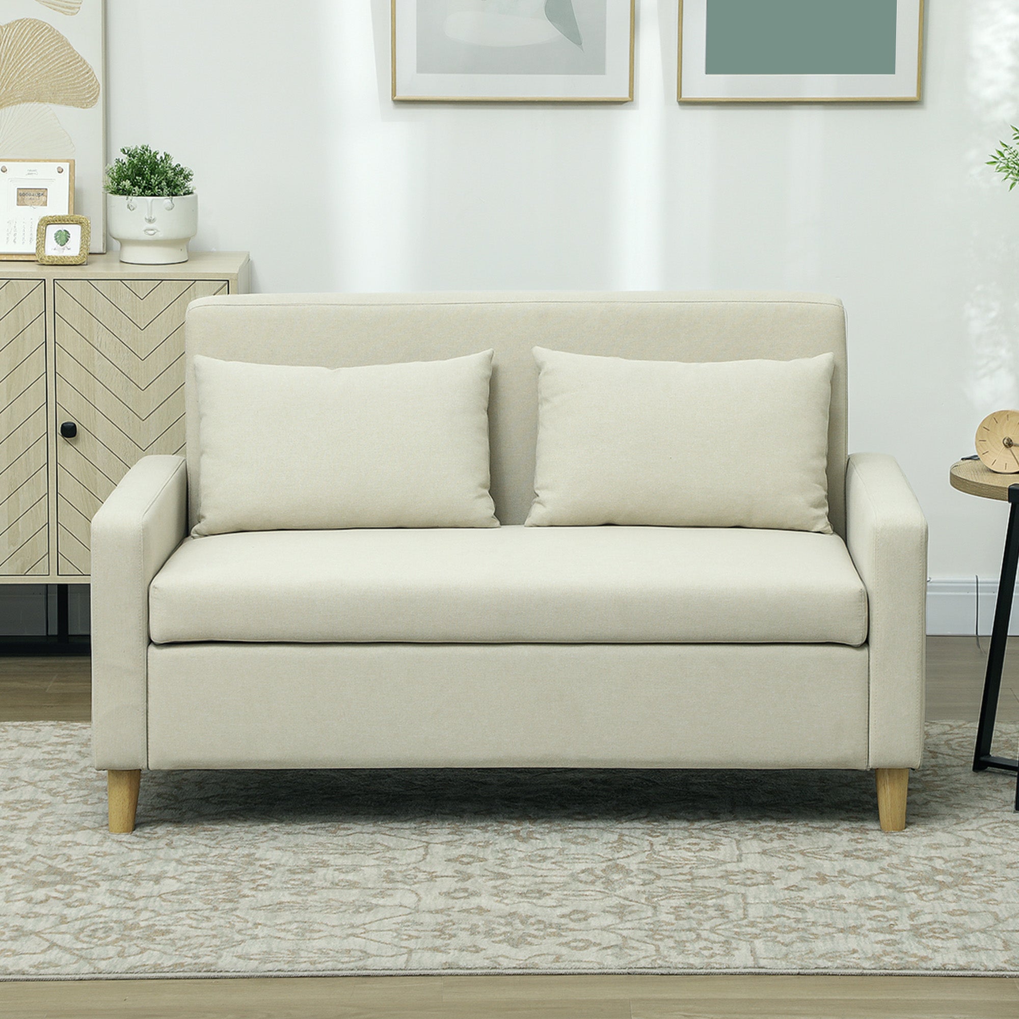 Sofá de 2 Lugares – 135x72x84 cm – Bege – Linho Sintético