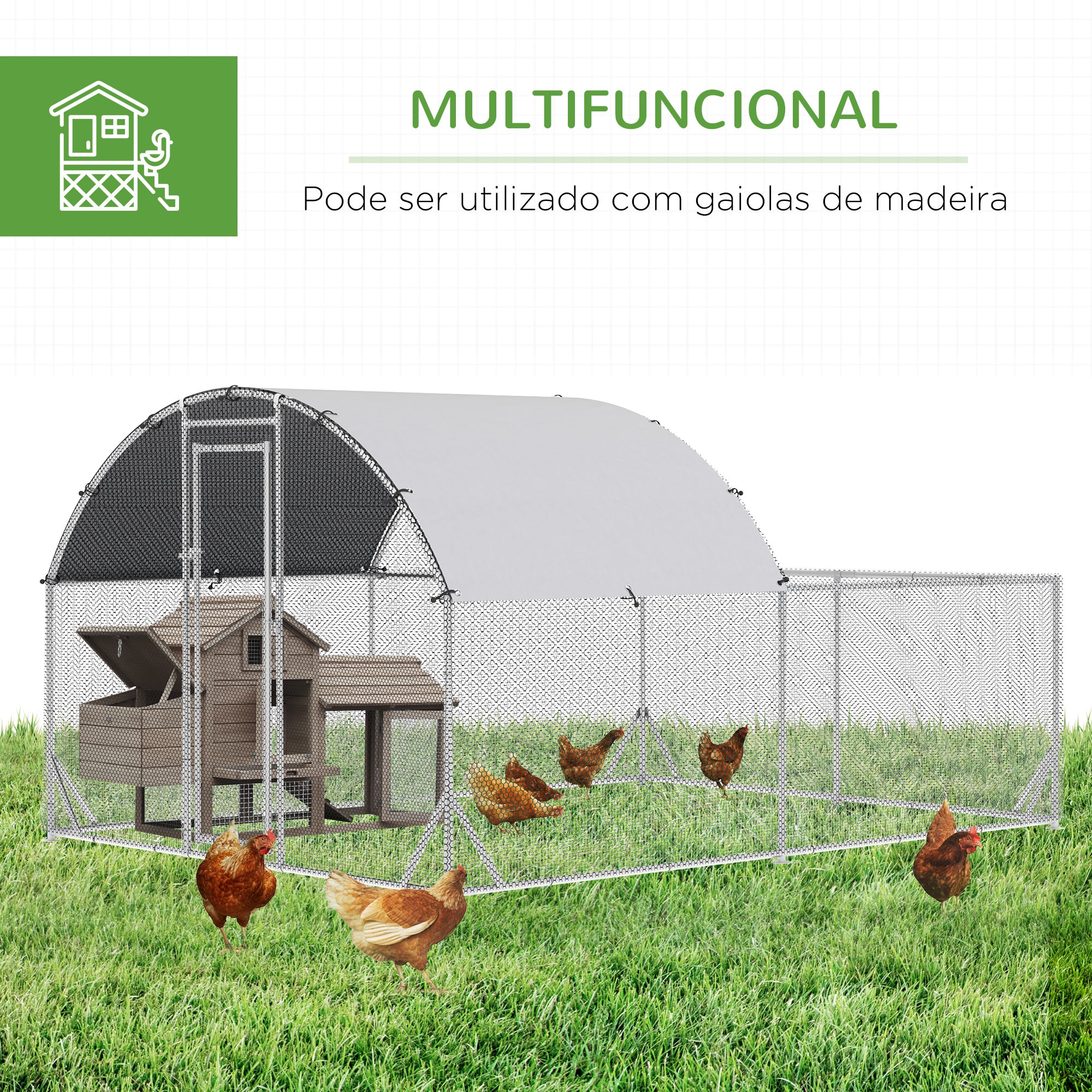 Galinheiro Exterior Grande – 380x280x195cm – Prata – Aço Galvanizado