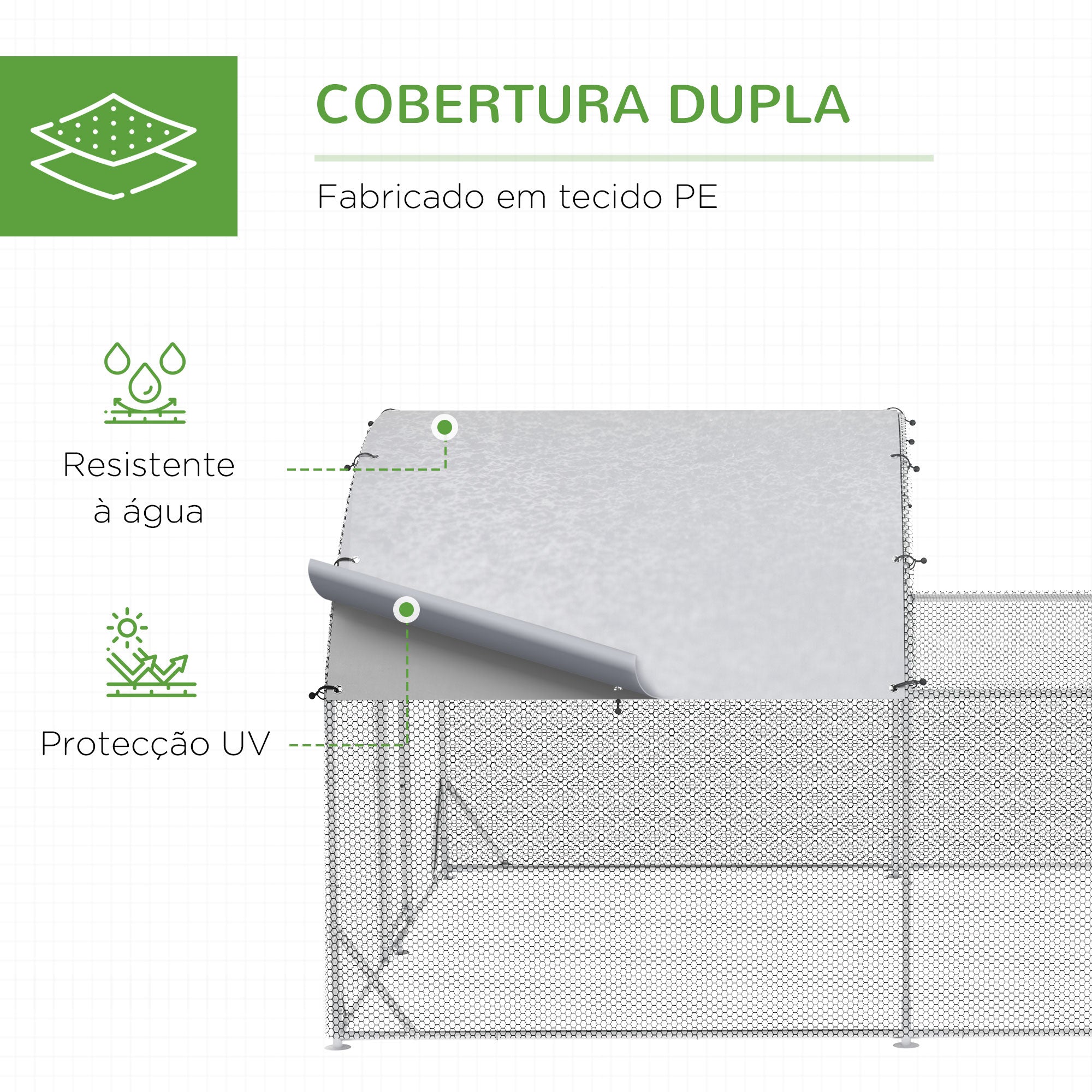 Galinheiro Exterior Grande – 380x280x195cm – Prata – Aço Galvanizado