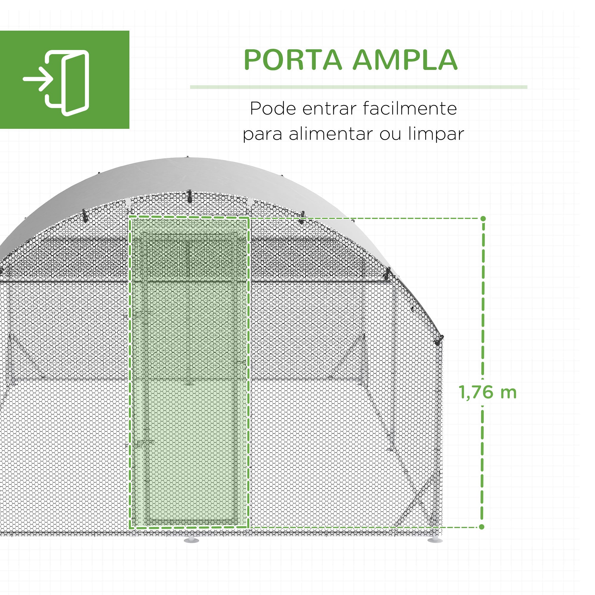 Galinheiro Exterior Grande – 380x280x195cm – Prata – Aço Galvanizado