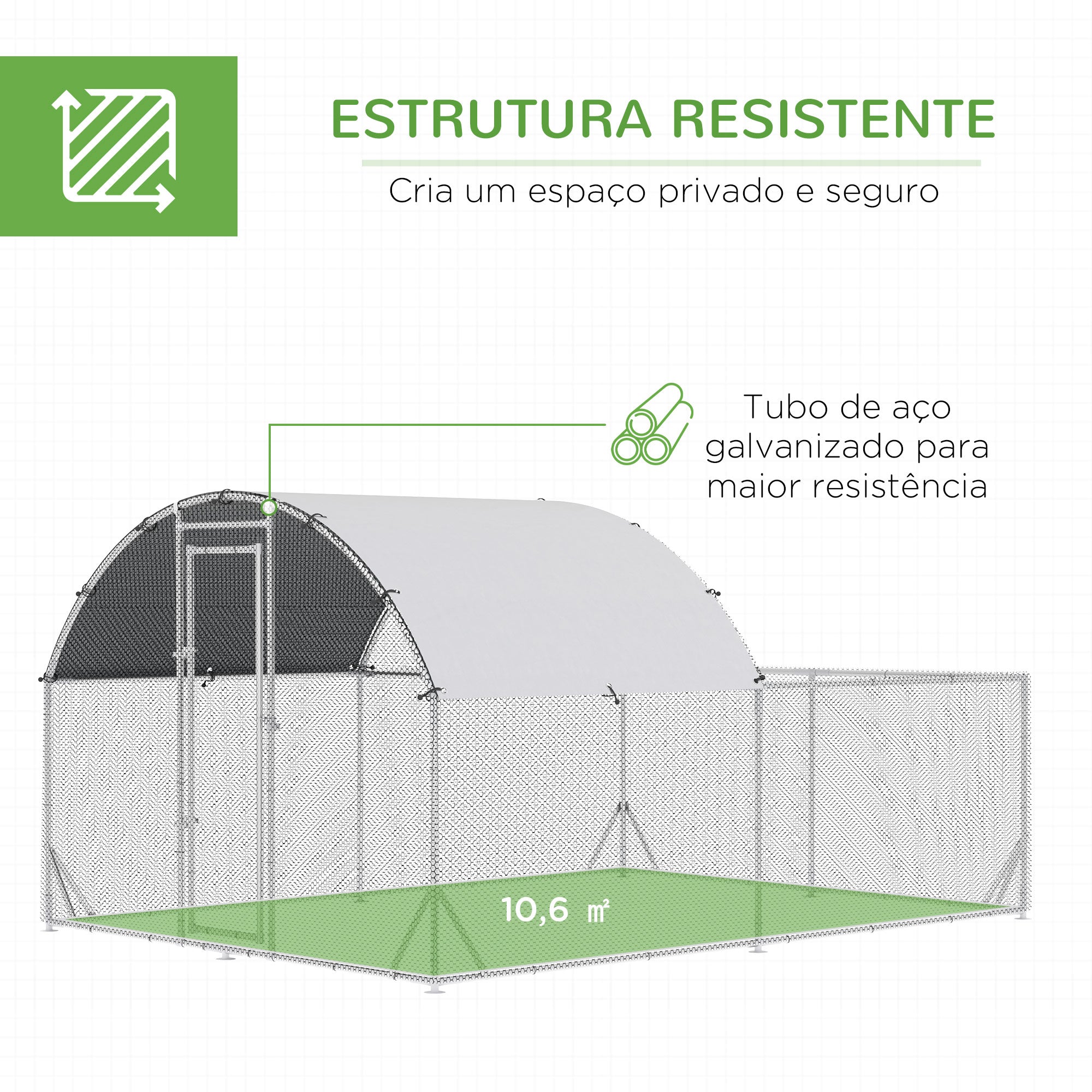 Galinheiro Exterior Grande – 380x280x195cm – Prata – Aço Galvanizado