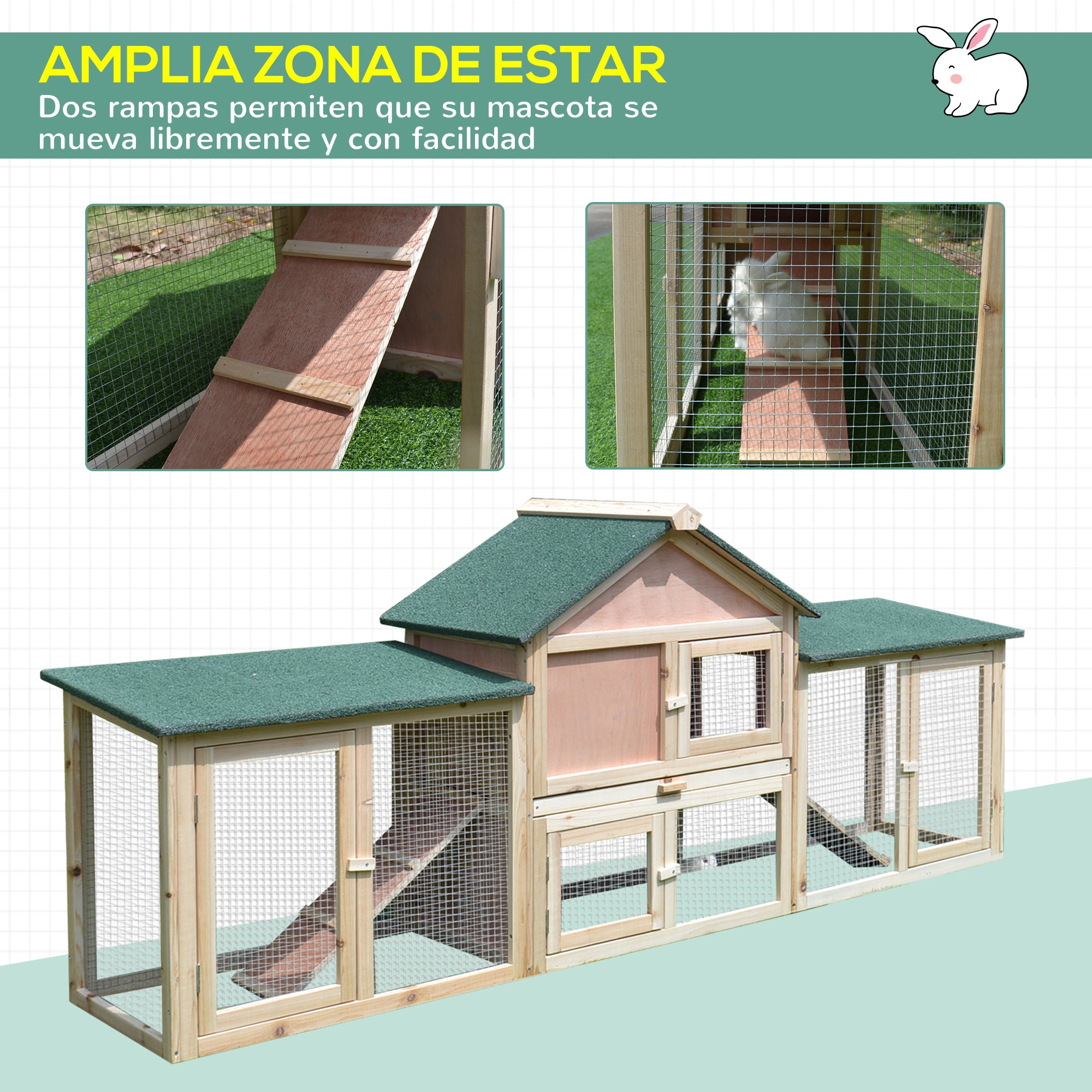 Coelheira Exterior Grande de Madeira Natural 210x45.5x84.5cm - Cor de Madeira e Verde